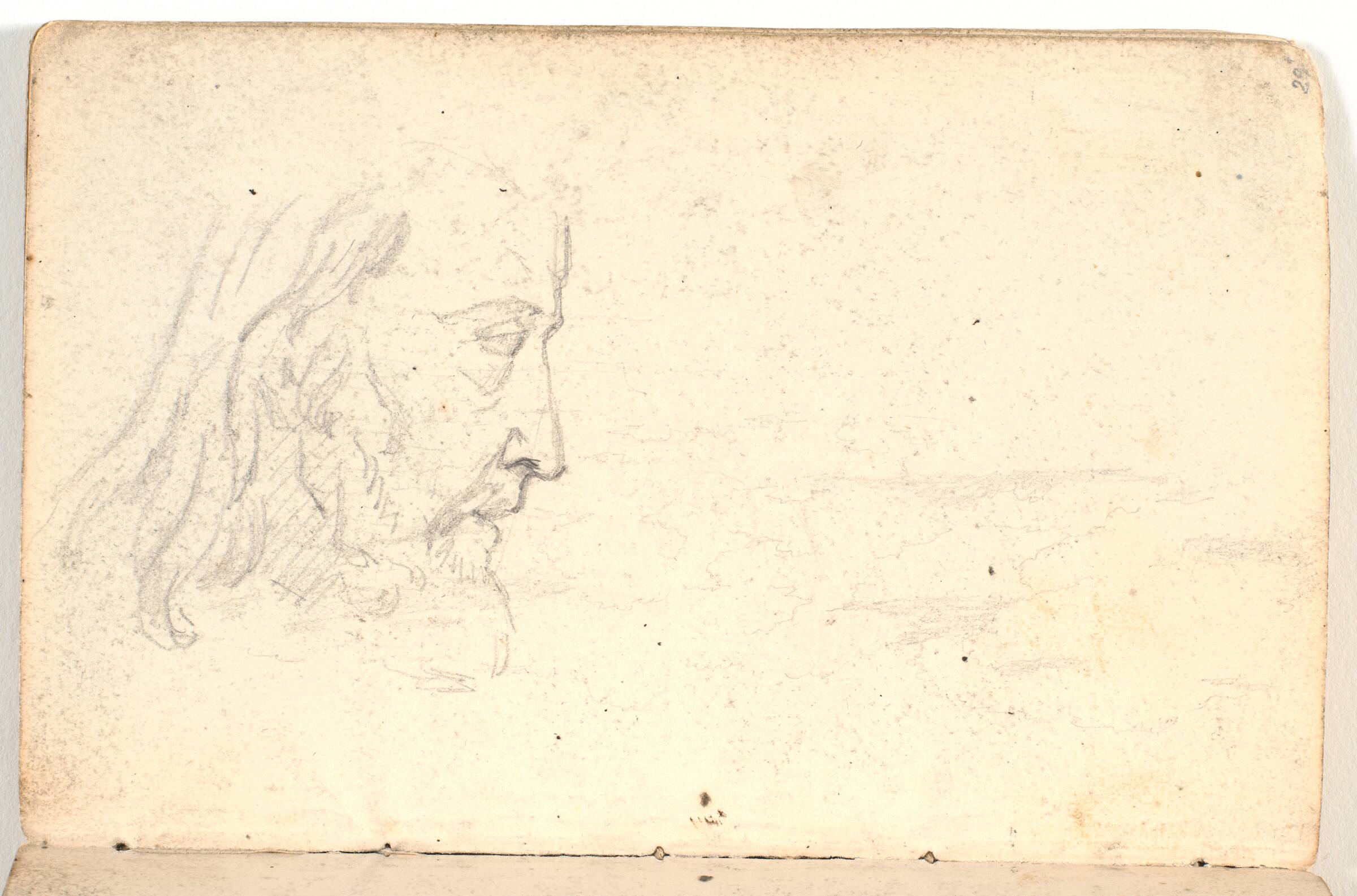 Profil af skægget mand samt svage rids, Martinus Rørbye, 1825-1826