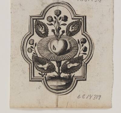 Emblem med et hjerte gennemboret af en rose