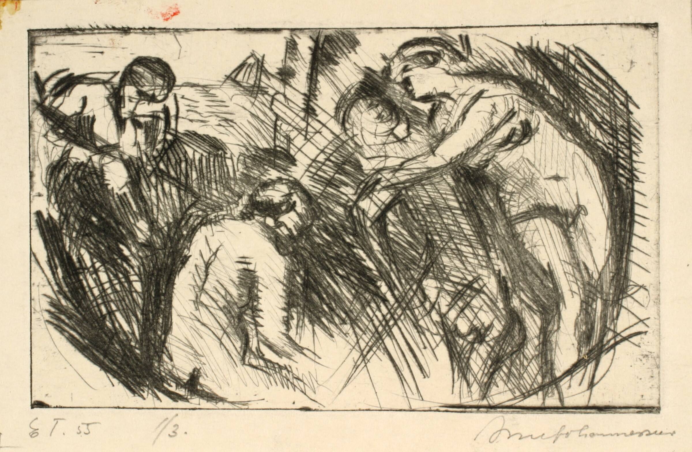 Kompositionsstudie efter reproduktion af Tintorettos maleri "Arsinoë´s flugt" i Dresden, Arne Johannessen, 1955