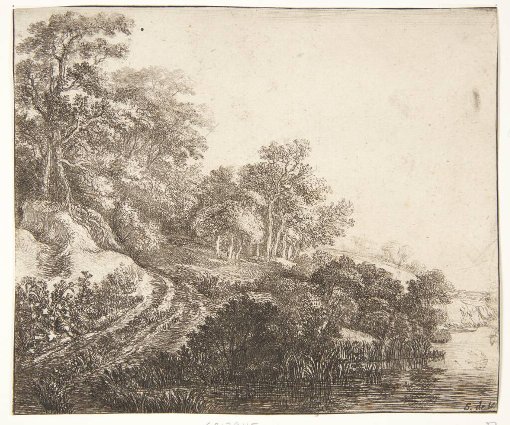 Sti, der fører op ad en skovklædt bakke, Simon de Vlieger, 1600-1653