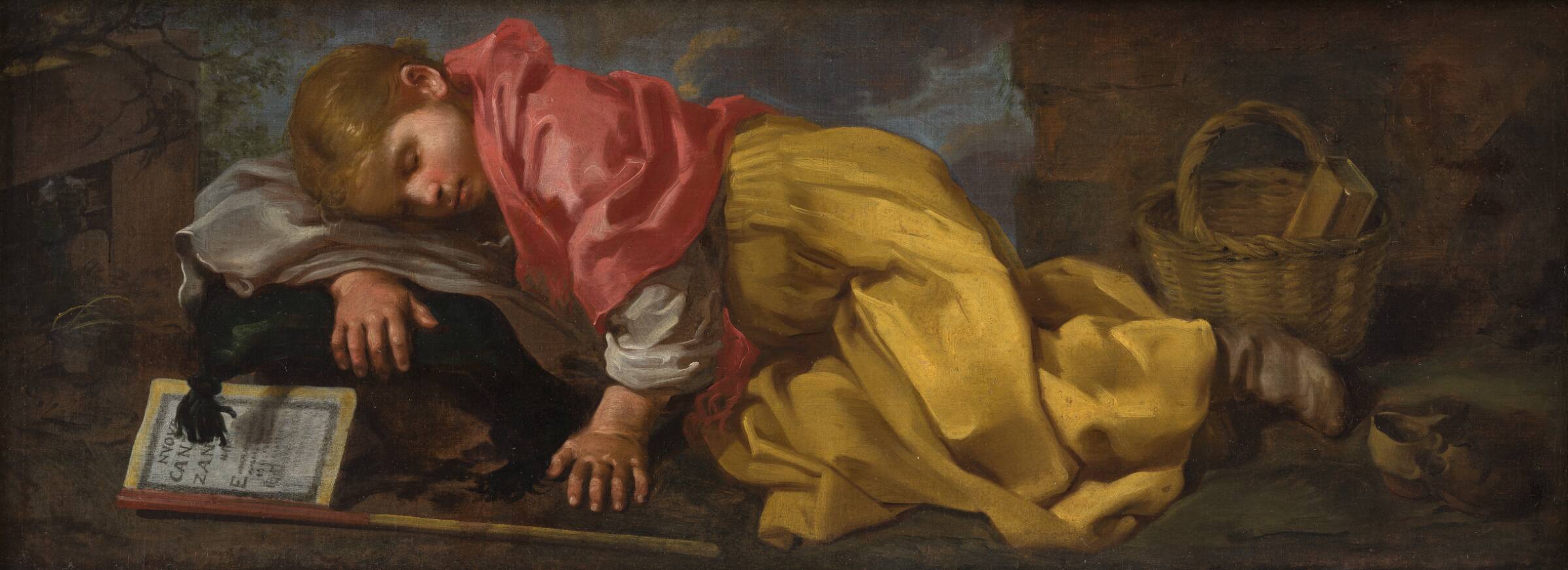 Sovende pige (dreng?) med sangbog, Bernardo Eberhart Keilhau, 1656-1687