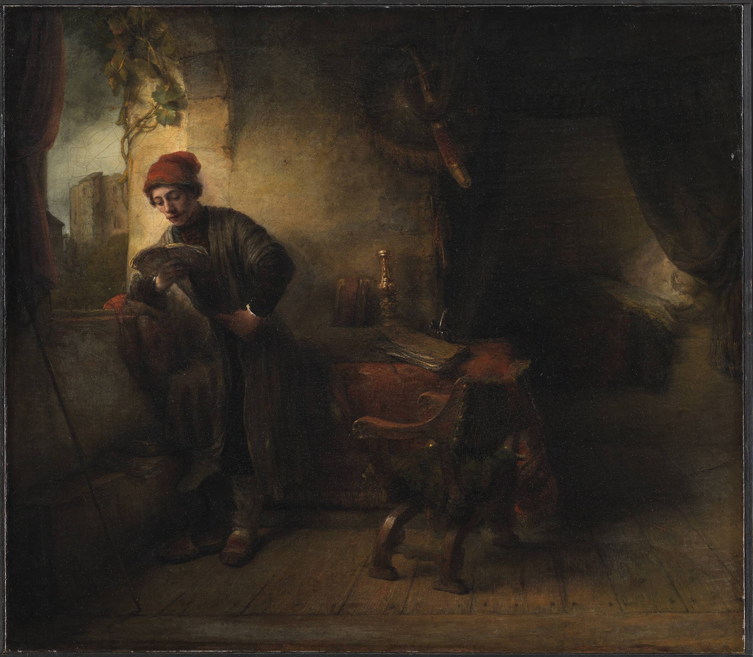 Læsende ung mand ved vinduet i sit studerkammer, kaldet "Studenten", Willem Drost, 1651-1654