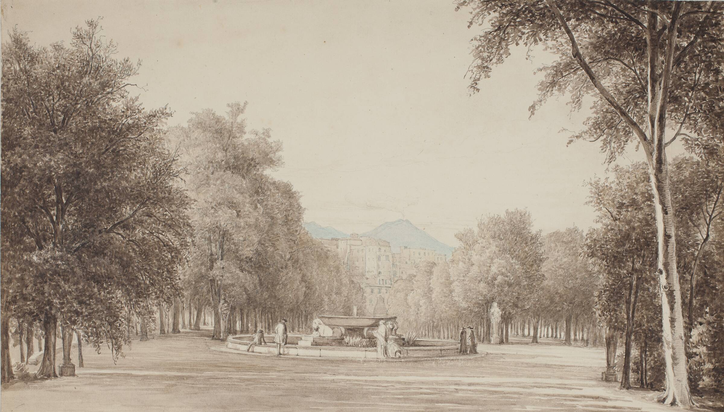 Fra Villa Reale (nu Villa Nazionale) ved Napoli, Thorald Brendstrup, 1812-1883