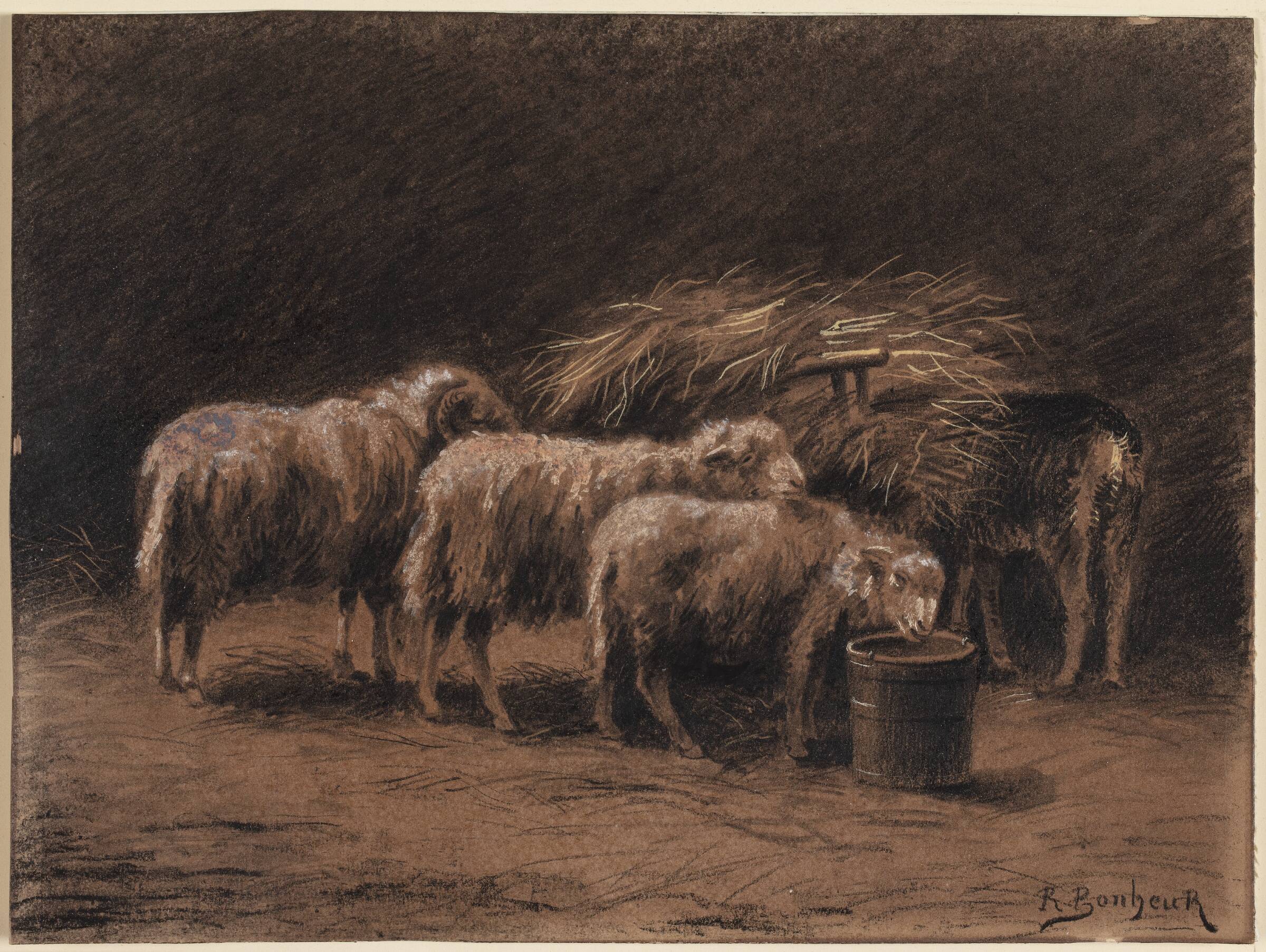 Et par får og en vædder i en stald, Rosa Bonheur, 1855-1854
