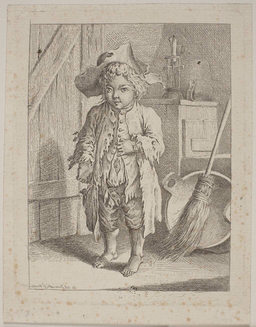 Tiggerdrengen ved døren (Derselbe Betteljunge bei dem Thorwege), Daniel Nikolaus Chodowiecki, 1758