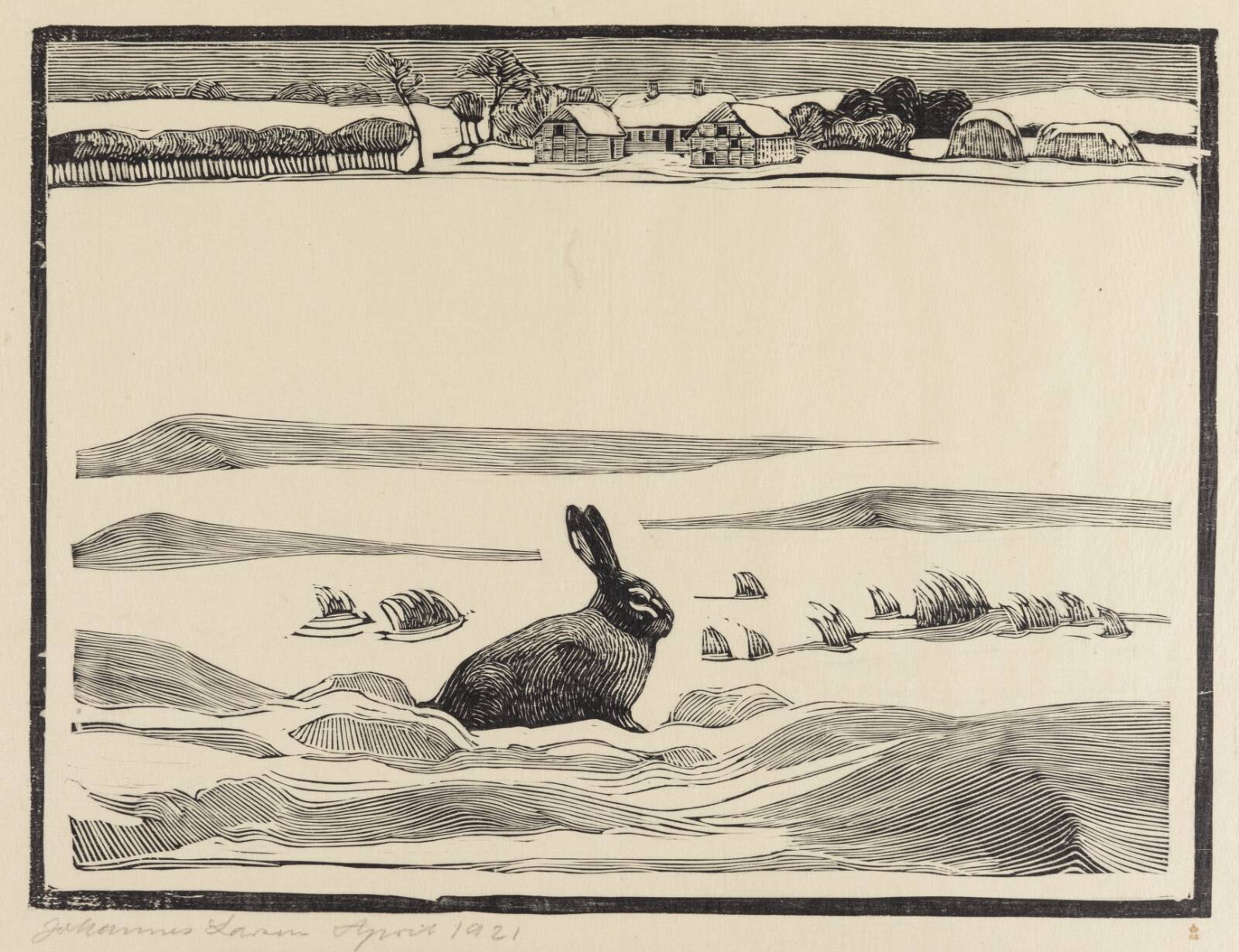 Snelandskab med hare, Johannes Larsen, 1921