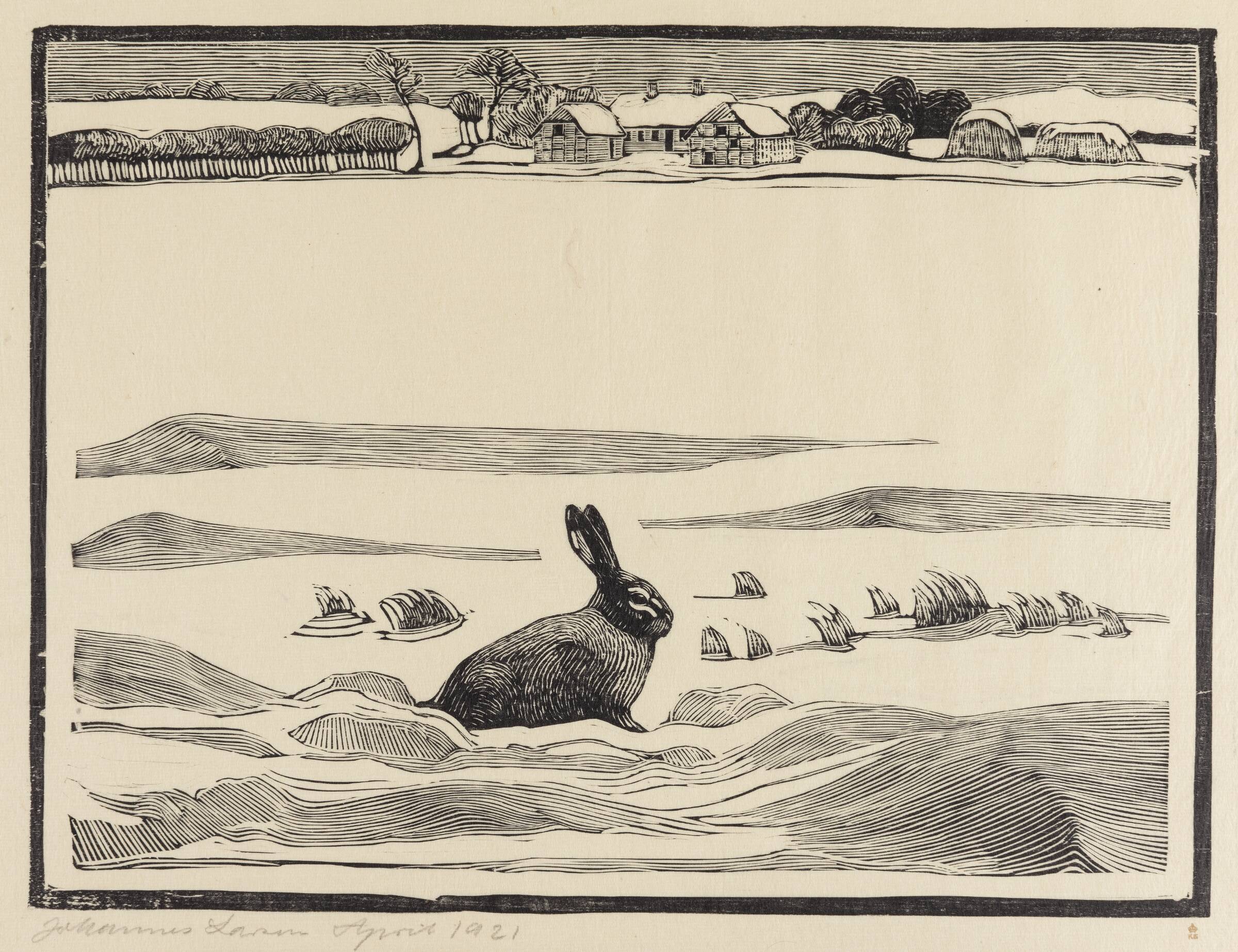 Snelandskab med hare, Johannes Larsen, 1921