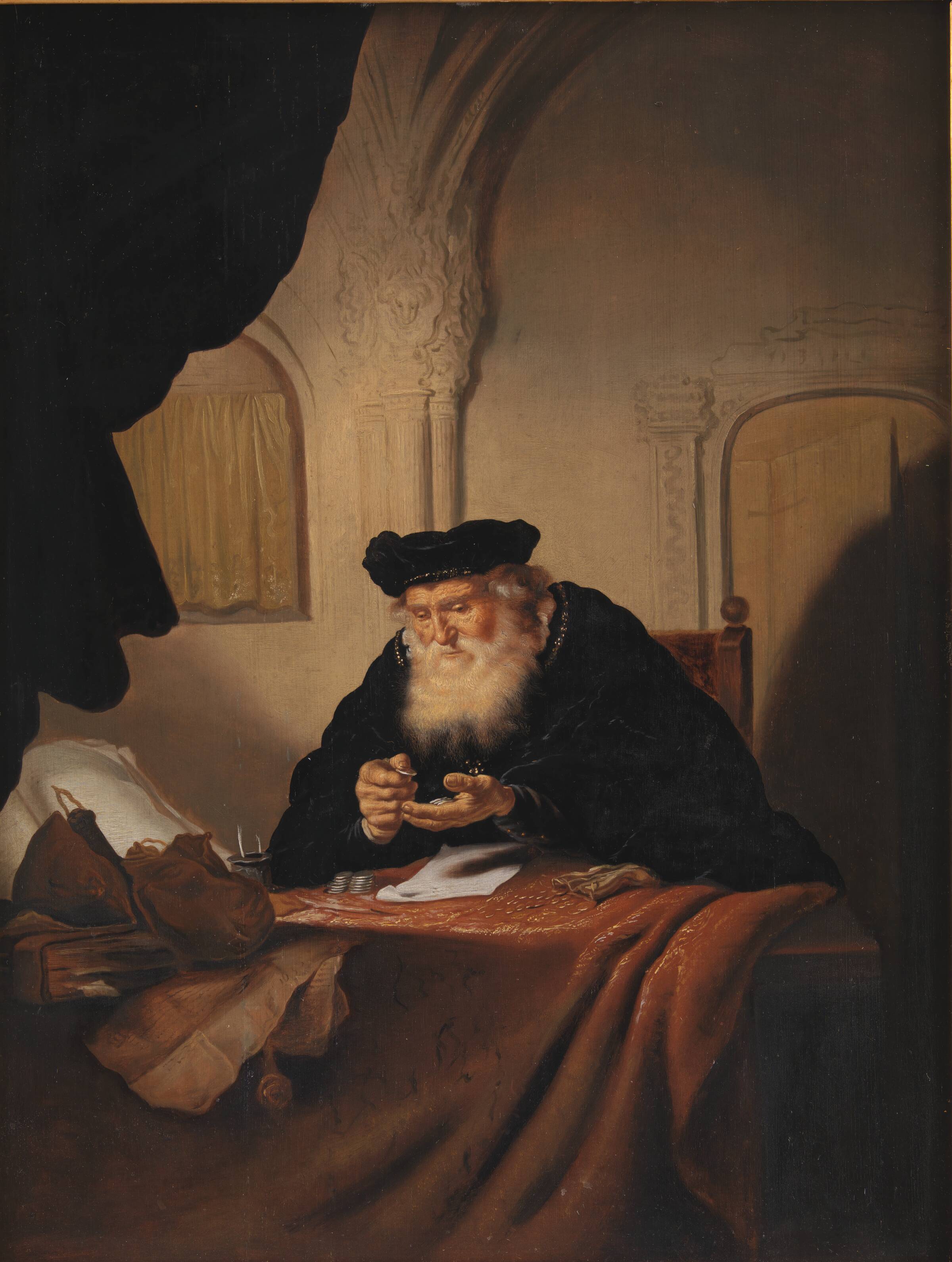 En olding tæller sine penge, Salomon Koninck, 1635