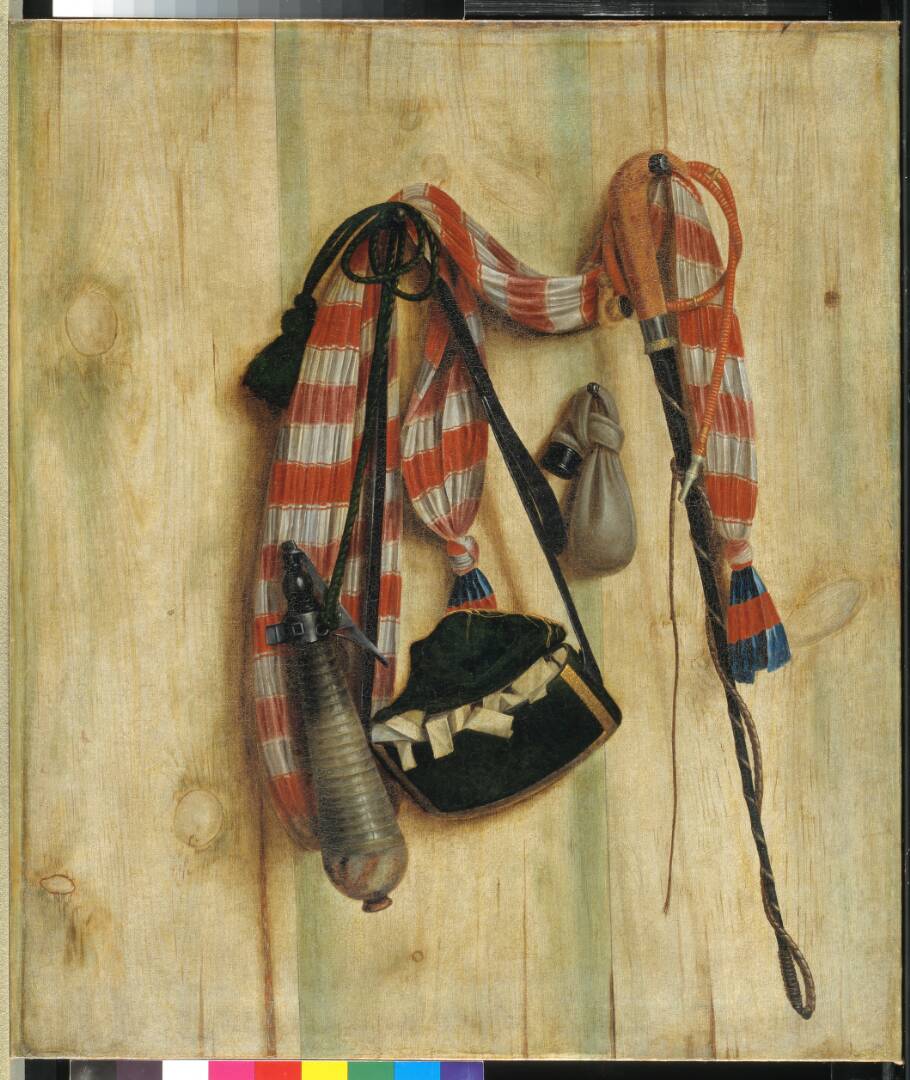 Trompe l'Oeil with Riding Whip and Letter Bag, by Cornelius Norbertus Gijsbrechts, 1672