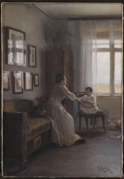 Interiør med kunstnerens hustru og barn