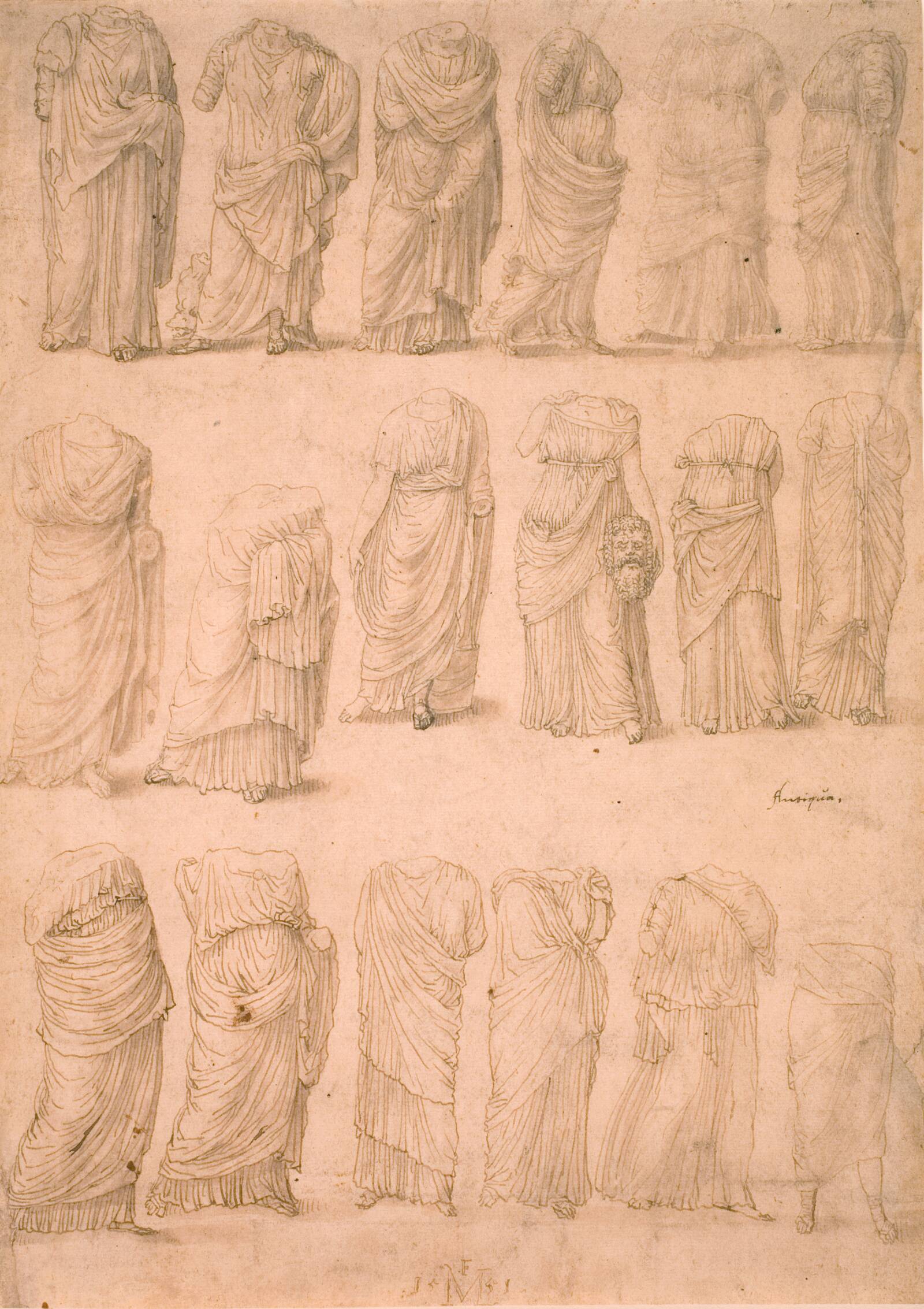 Atten studier efter romerske draperifigurer, Melchior Lorck, 1551