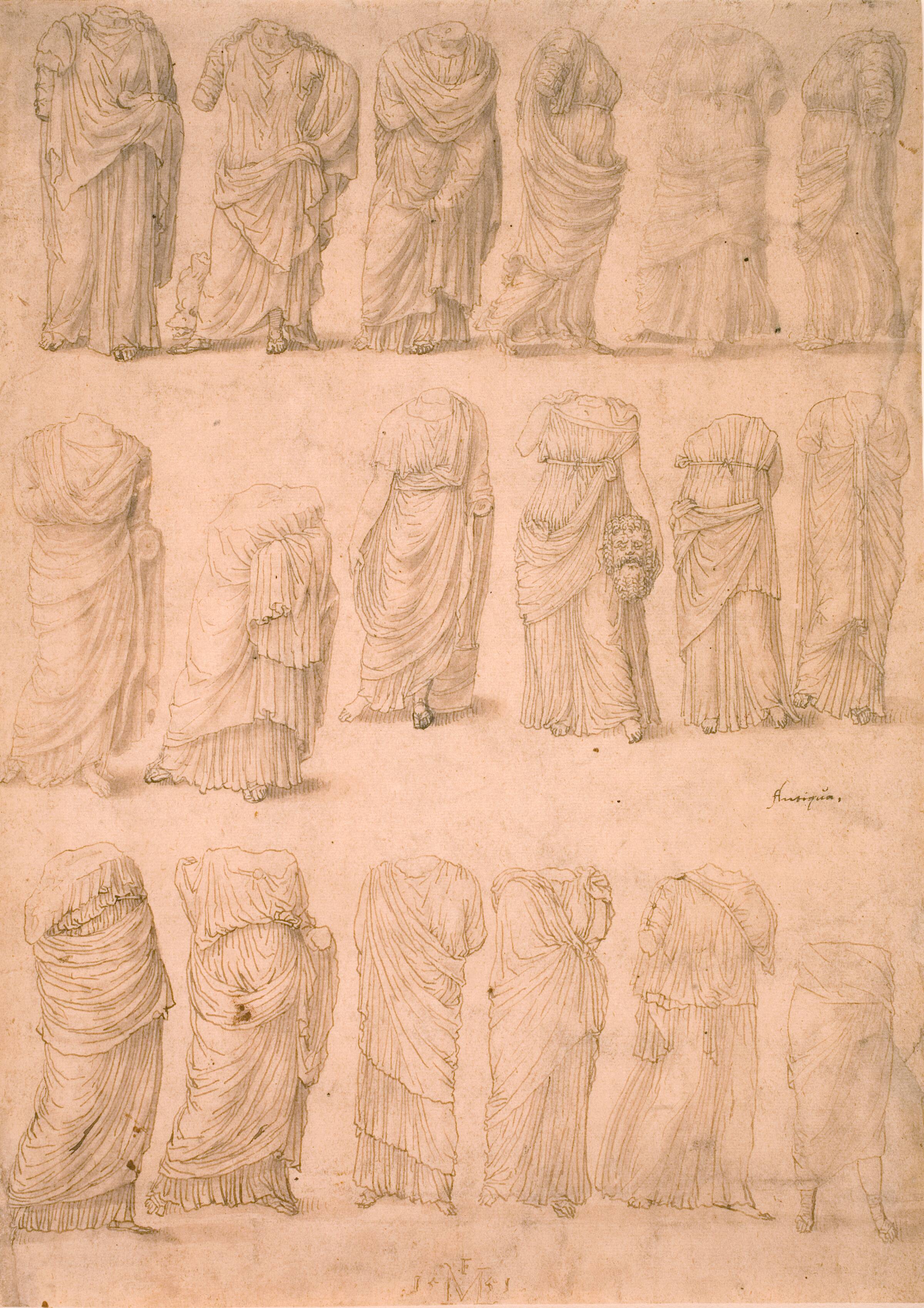 Atten studier efter romerske draperifigurer, Melchior Lorck, 1551