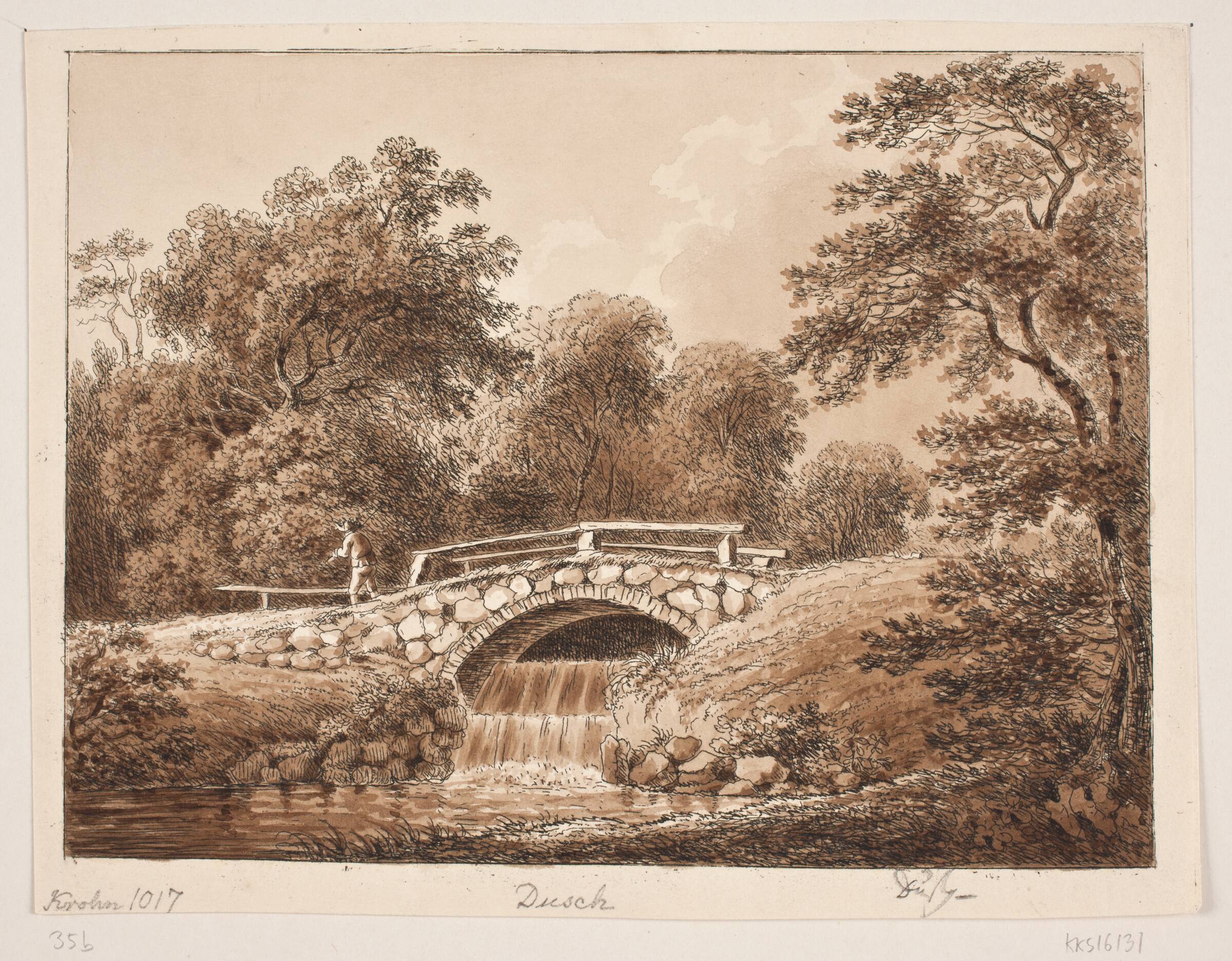 Skovparti med bro over åløb, Anton Carl Dusch, 1760-1829