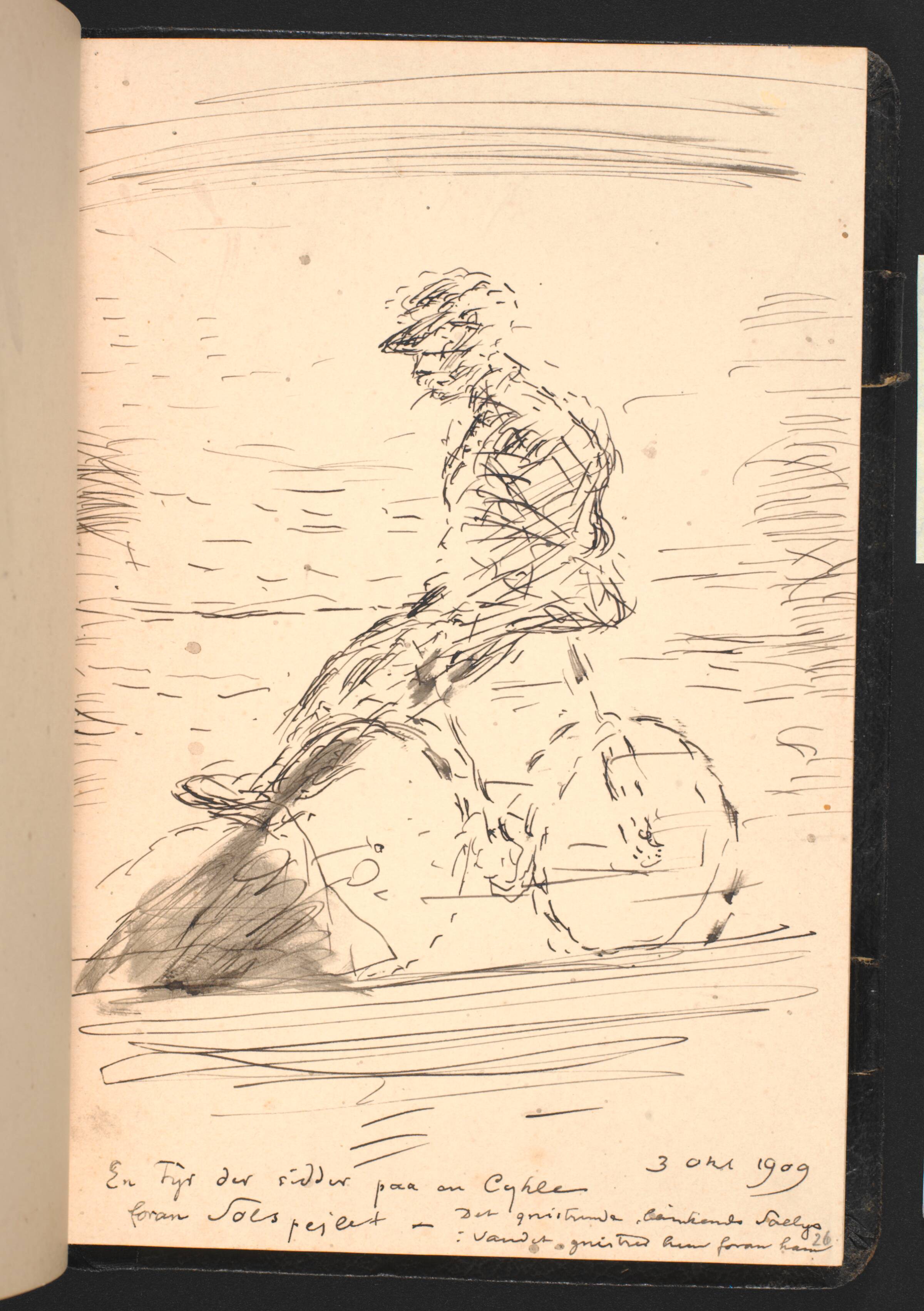 En fyr, der sidder på en cykel foran solspejlet, J.F. Willumsen, 1909