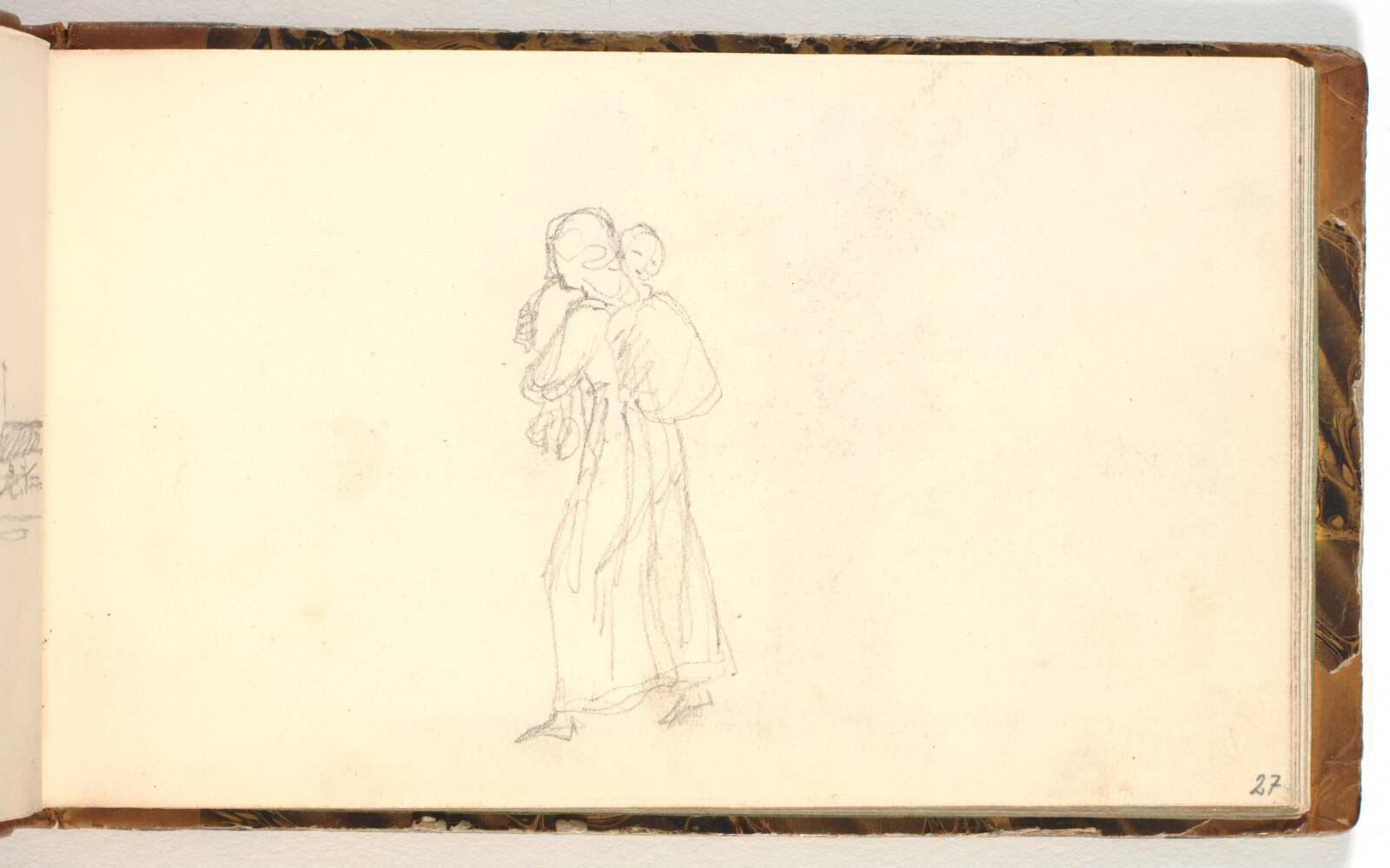 Studie af en kvinde bærende på et barn, Martinus Rørbye, 1833