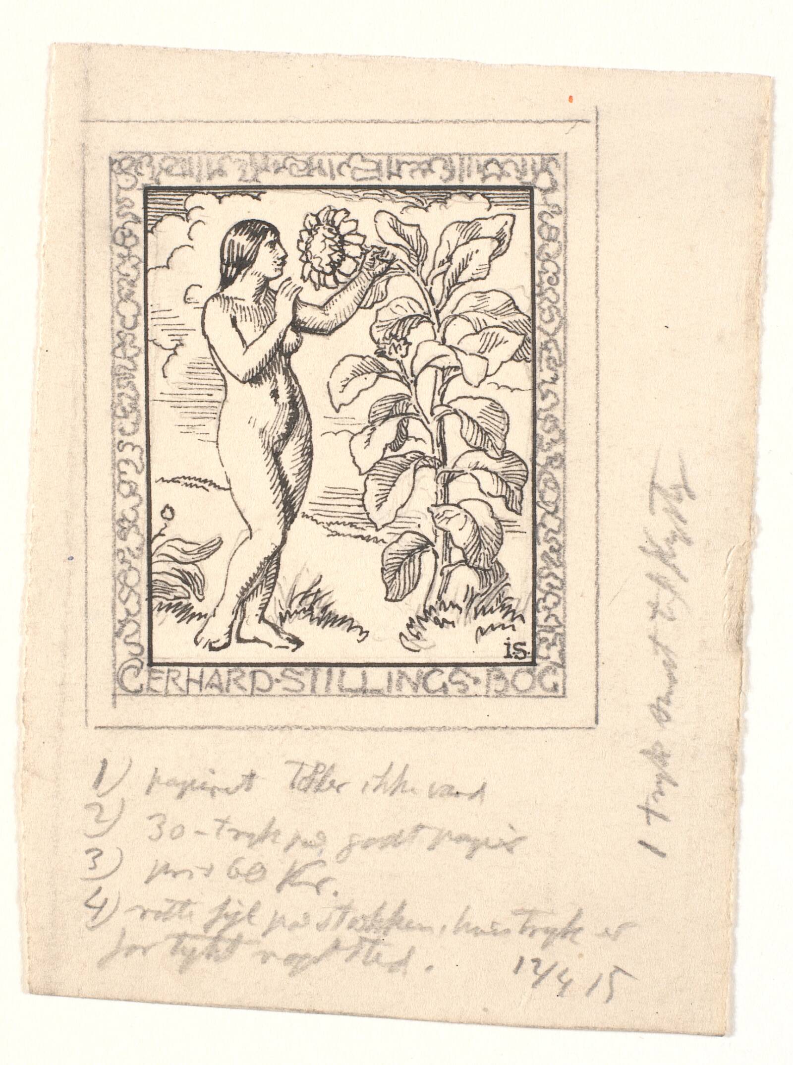 Udkast til ekslibris for Gerhard Stilling, Joakim Skovgaard, 1915