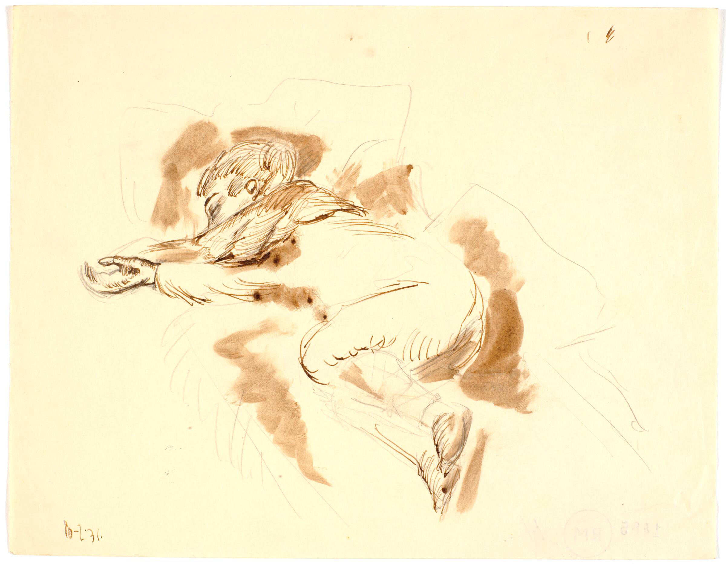 Portræt af kunstnerens bror Otto, kaldet Mads, sovende, vendt mod v., Richard Mortensen, 1931