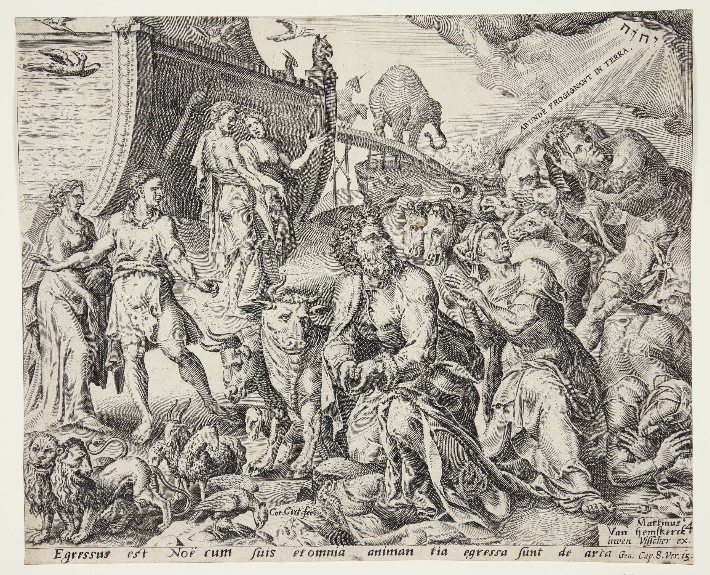 Noa takker Gud for udfrielsen fra arken, Cornelis Cort, 1559