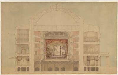 Det Kgl. Teater 1874. Tværsnit mod scenen