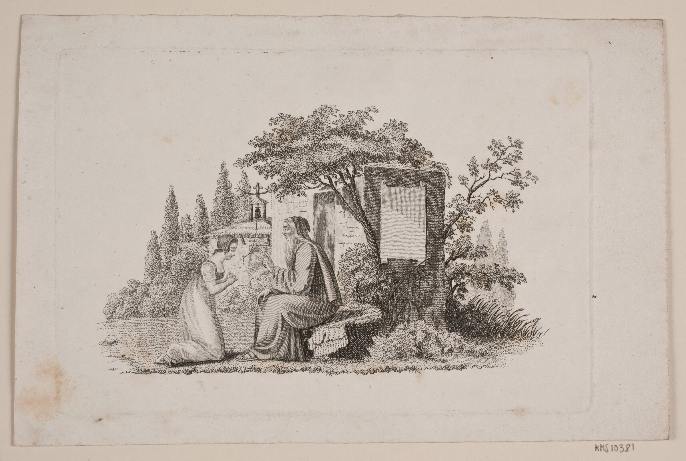 En eremit prædiker for en knælende ung pige, Meno Haas, 1752-1833