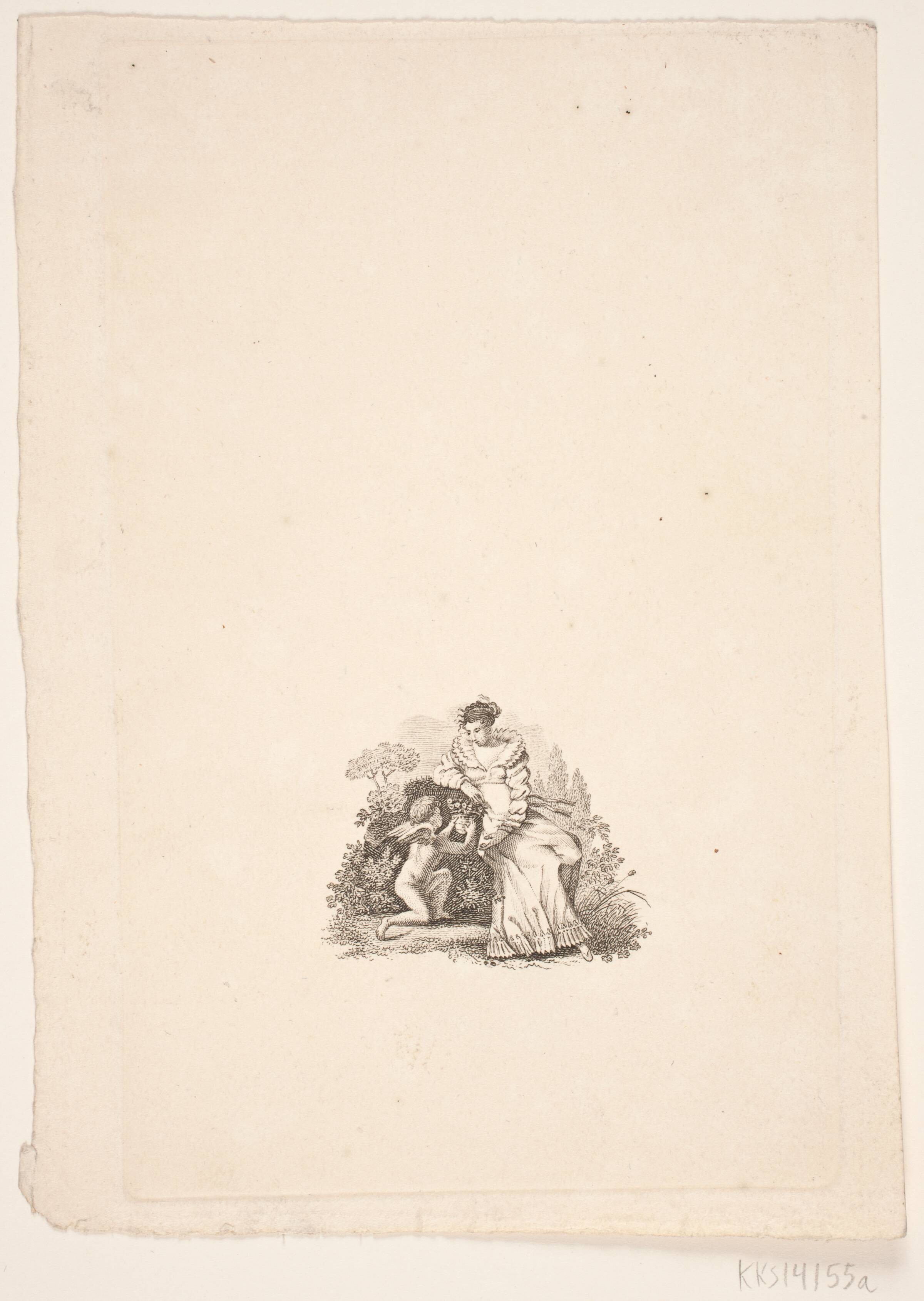 Siddende dame og Amorin, Oluf Olufsen Bagge, 1780-1836
