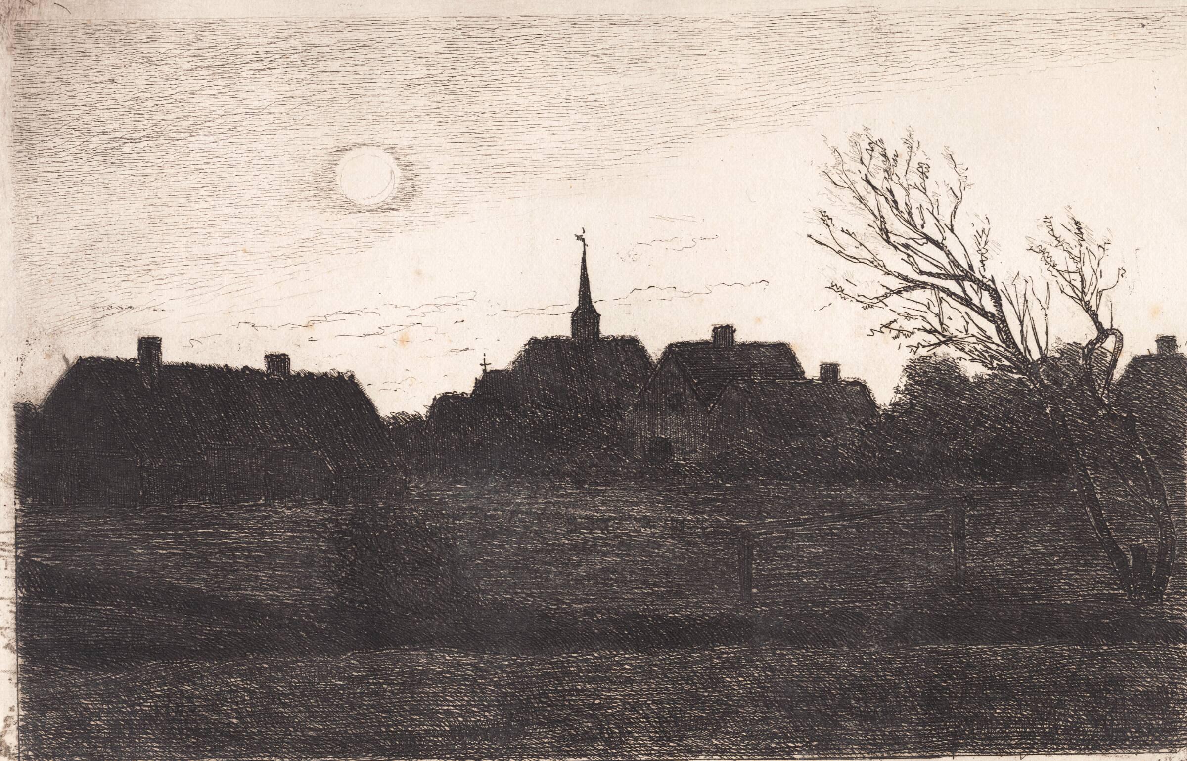 Hornbæk kirke, sommeraften, Carl Locher, 1887