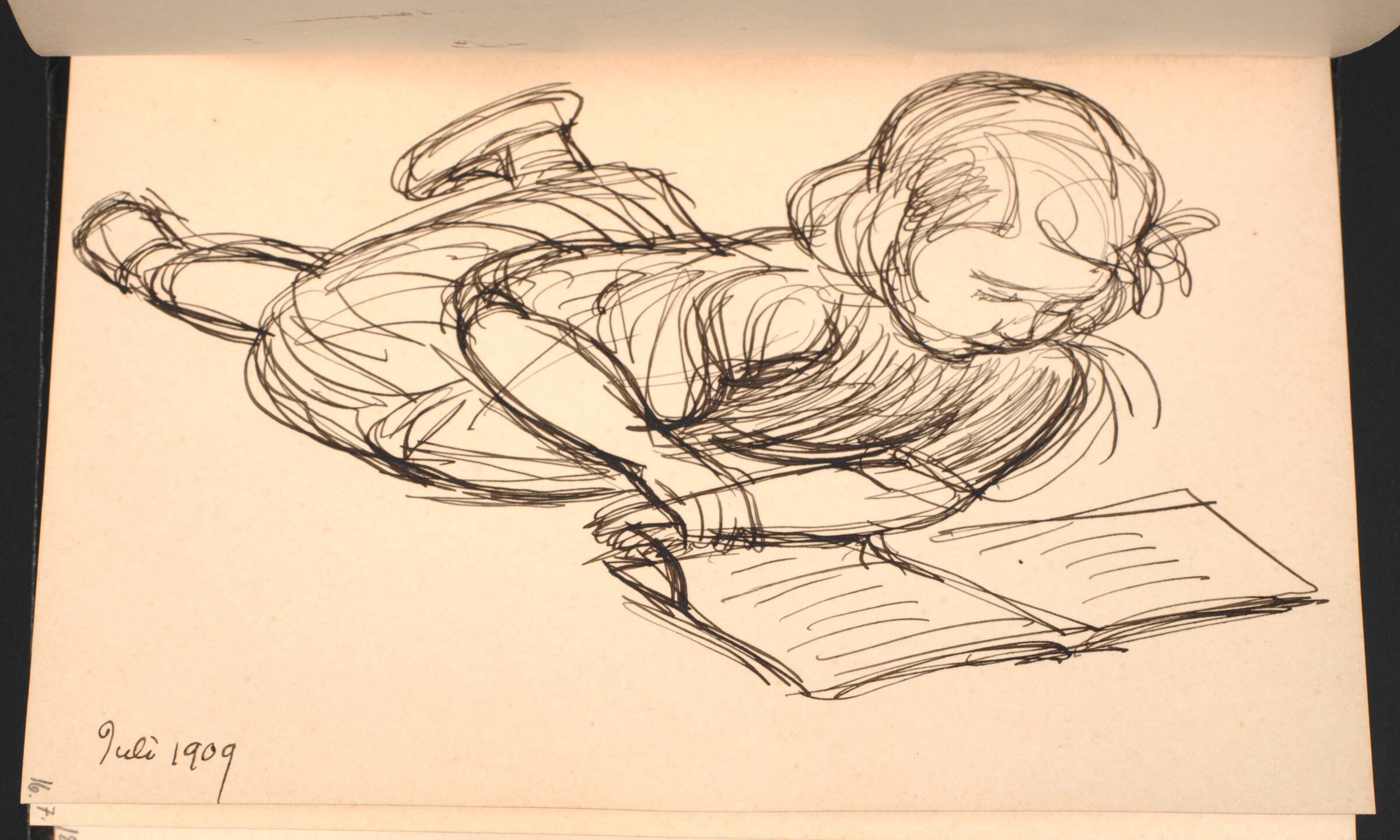 Lille pige, liggende på maven med en bog, J.F. Willumsen, 1907-1910