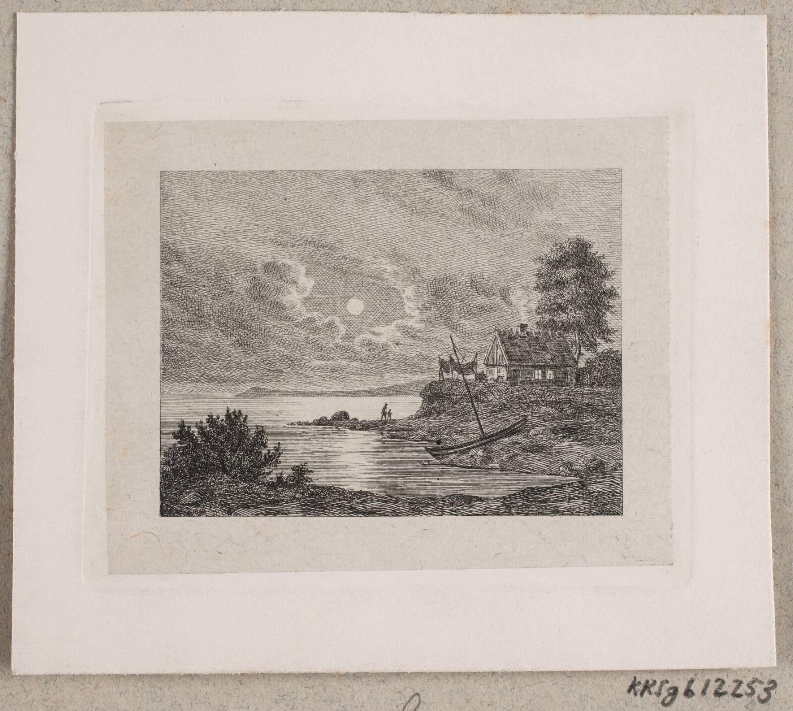 Strandparti ved måneskin, Jens Peter Lund, 1857