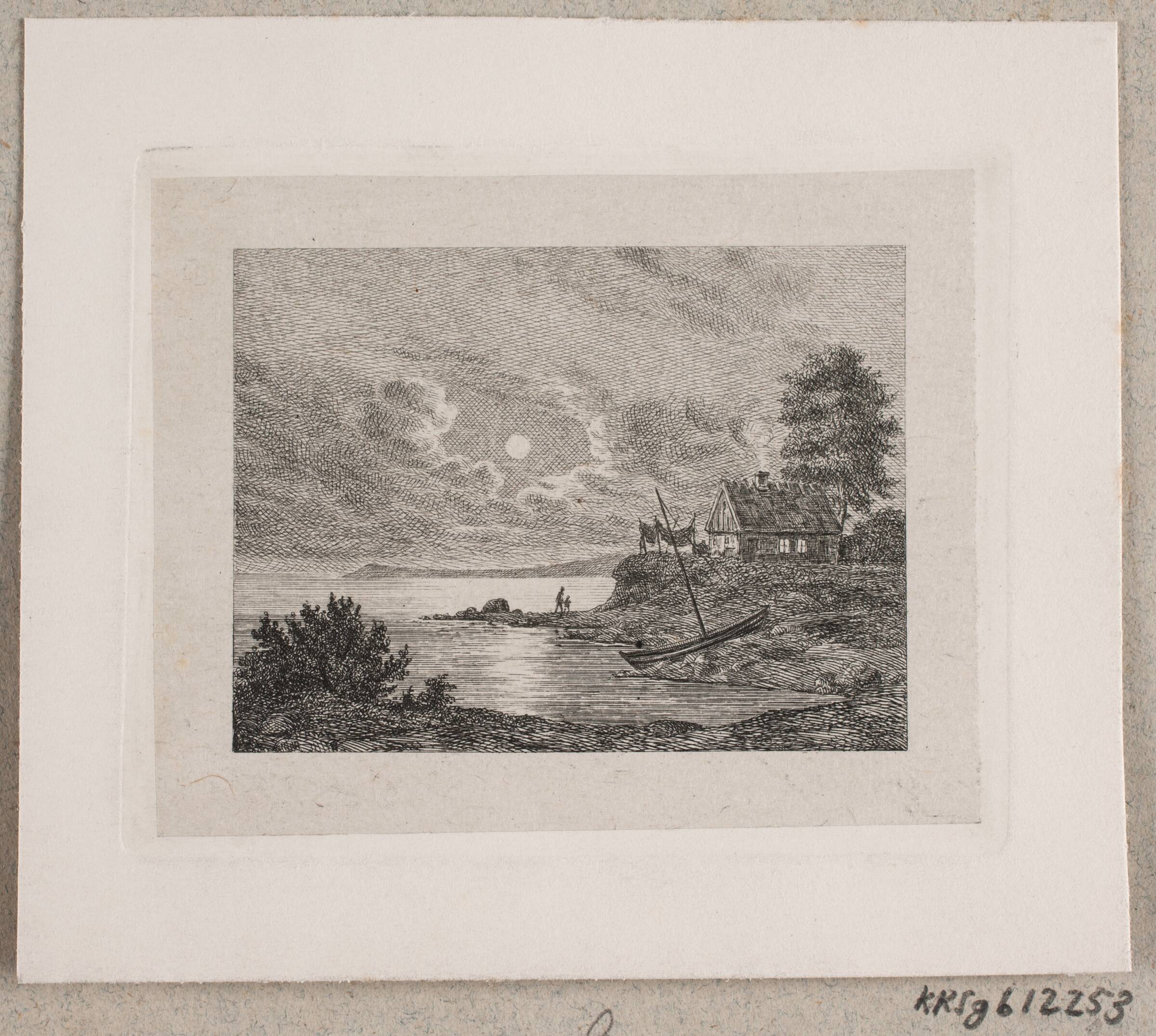 Strandparti ved måneskin, Jens Peter Lund, 1857