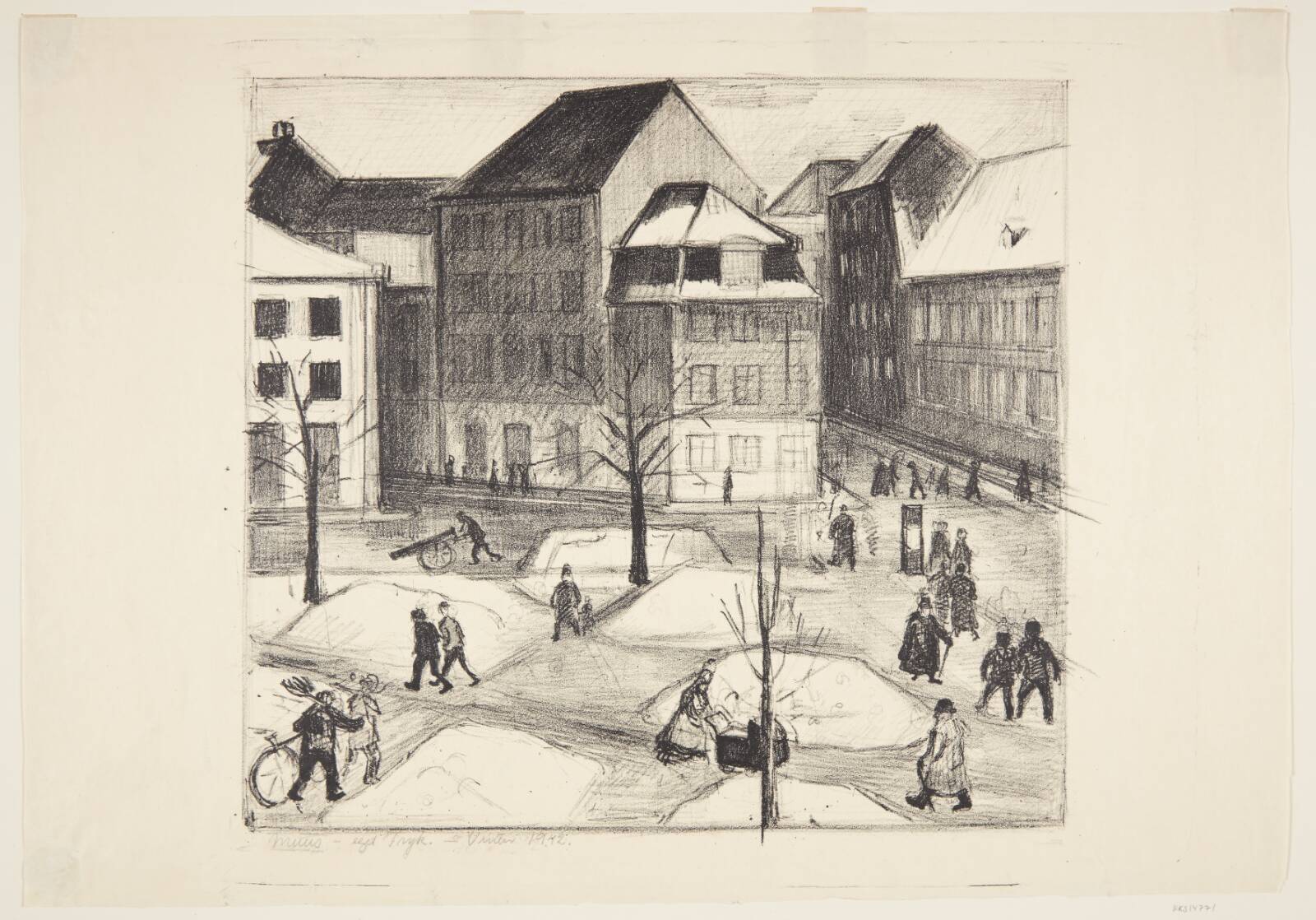 Gadebillede ved vintertid, Jane Muus, 1942