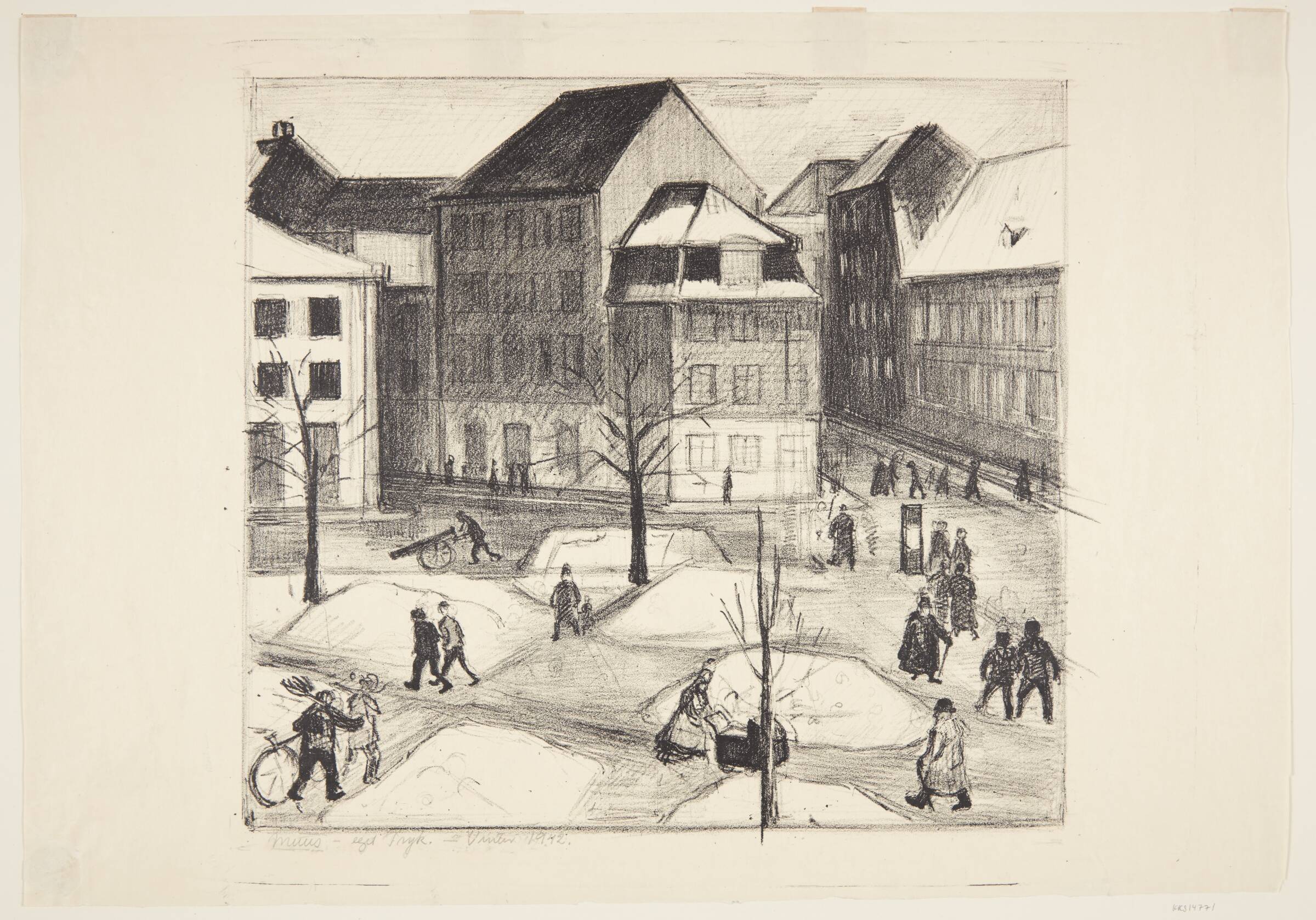 Gadebillede ved vintertid, Jane Muus, 1942