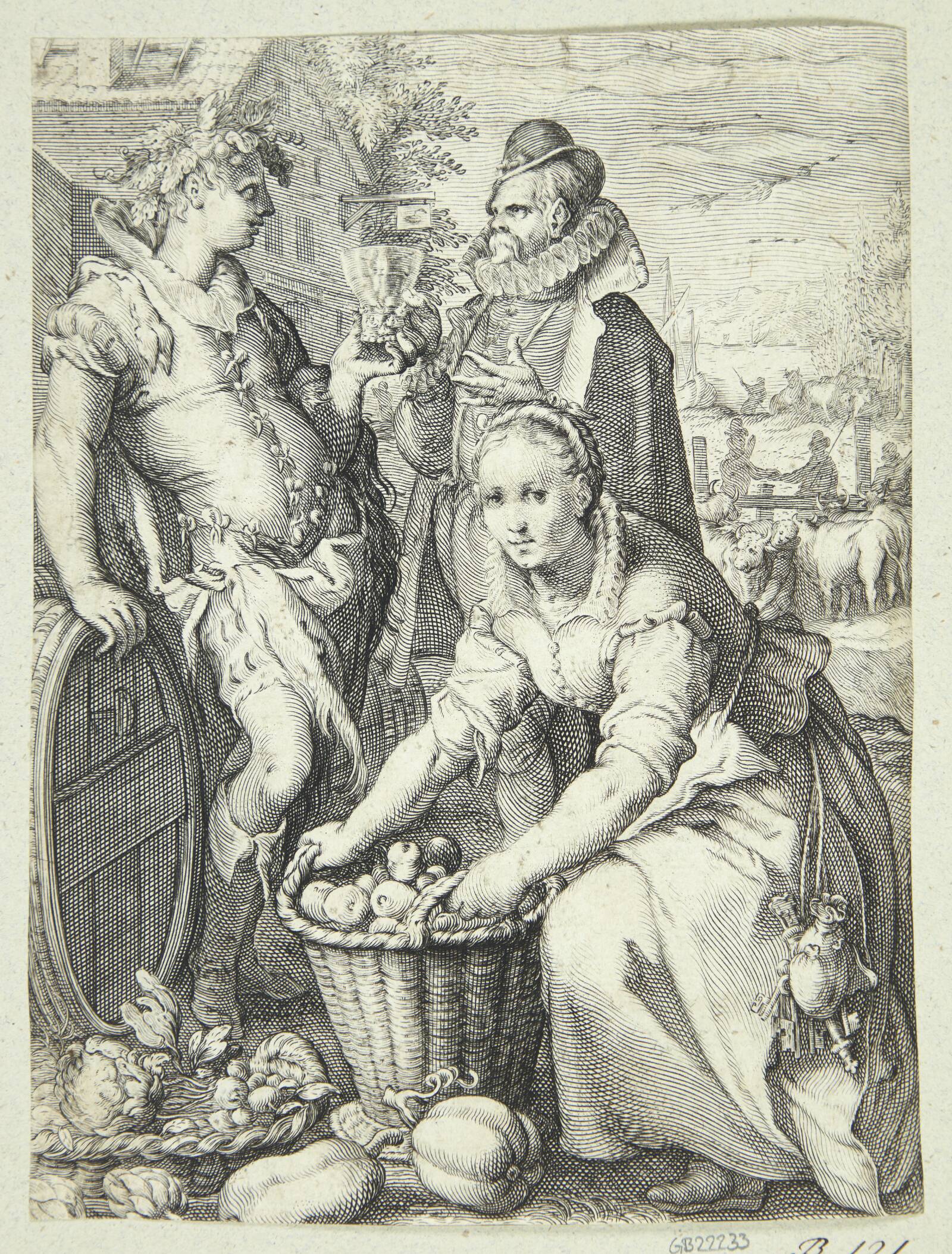 Høst og vinsmagning. Efterår, Jan Saenredam, 1595