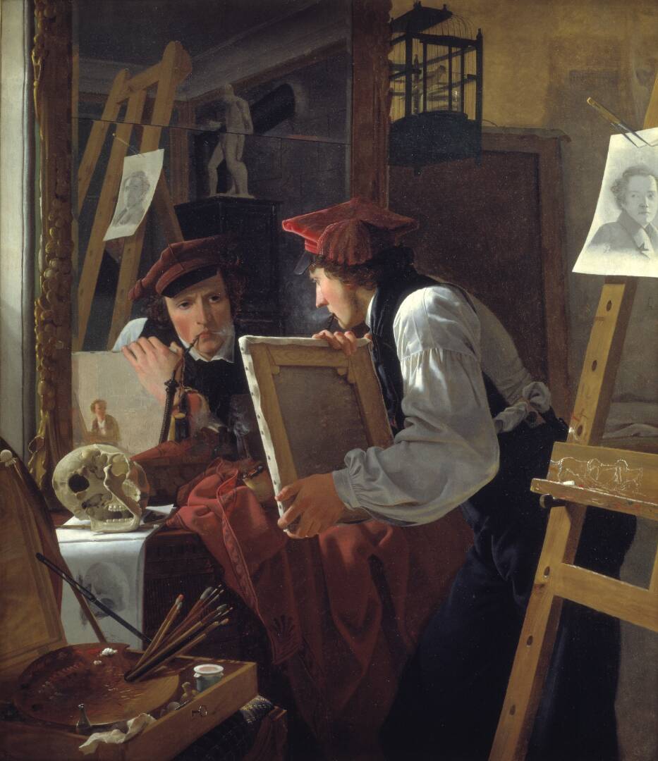 A Young Artist (Ditlev Blunck) Examining a Sketch in a Mirror, by Wilhelm Bendz, 1826