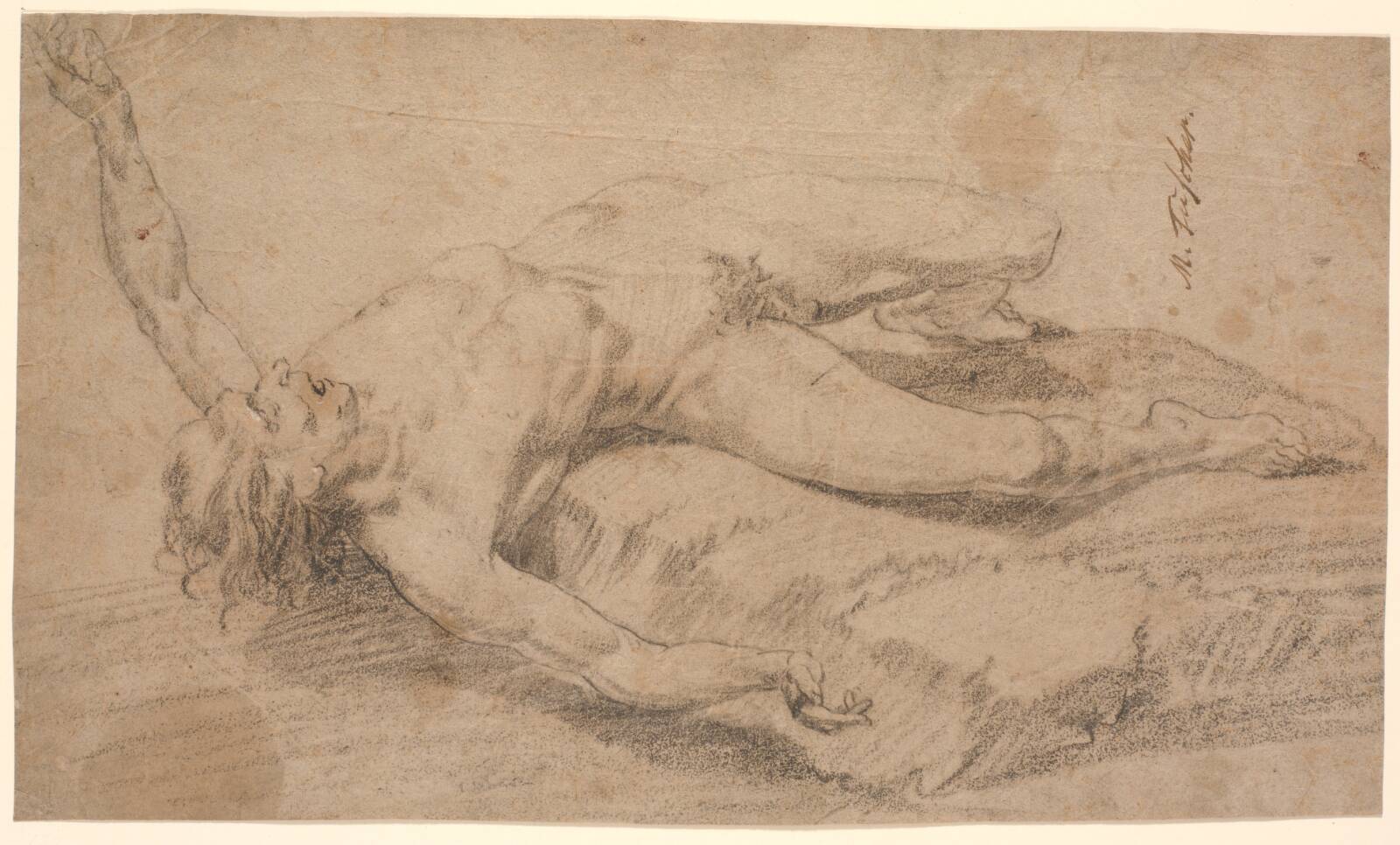 Tilbagestyrtet nøgen mand, Marcus Tuscher, 1720-1751
