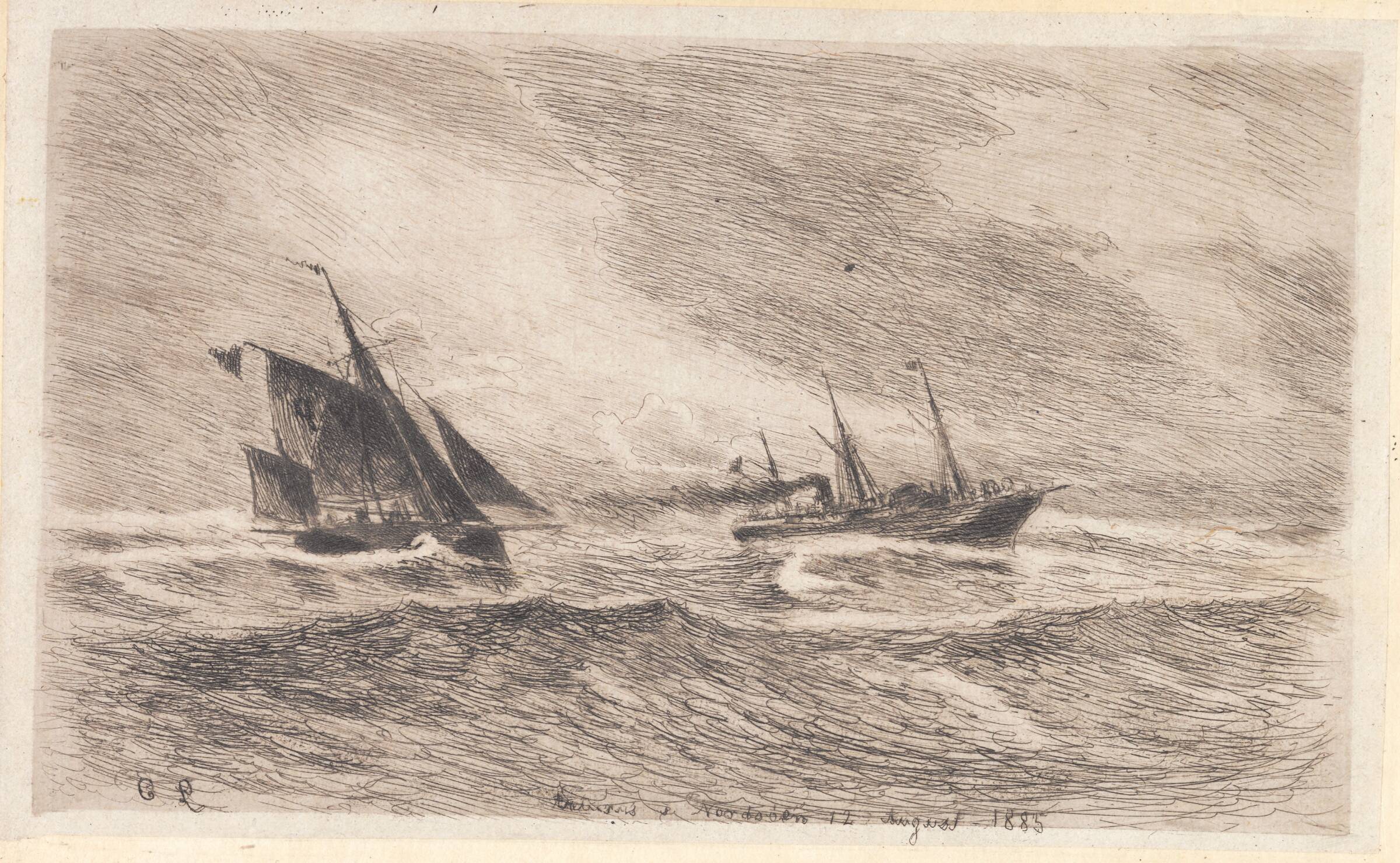 Storm i Nordsøen. Arcturus får lods, Carl Locher, 1885