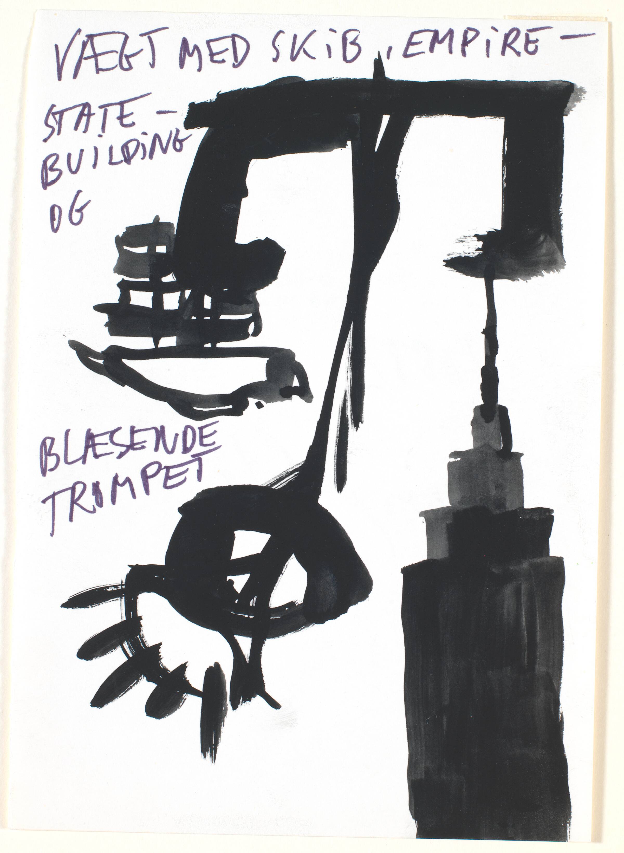 Vægt med skib, Empire State Building og blæsende trompet, Claus Carstensen, 1982