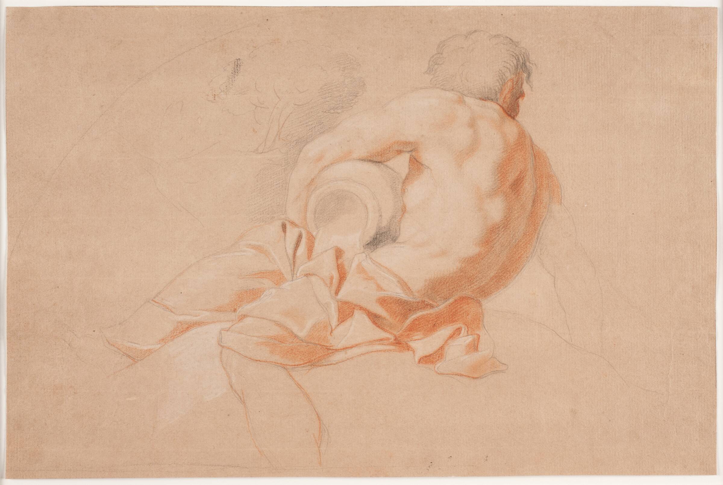 Siddende flodgud set fra ryggen, Hendrik Krock, 1686-1738
