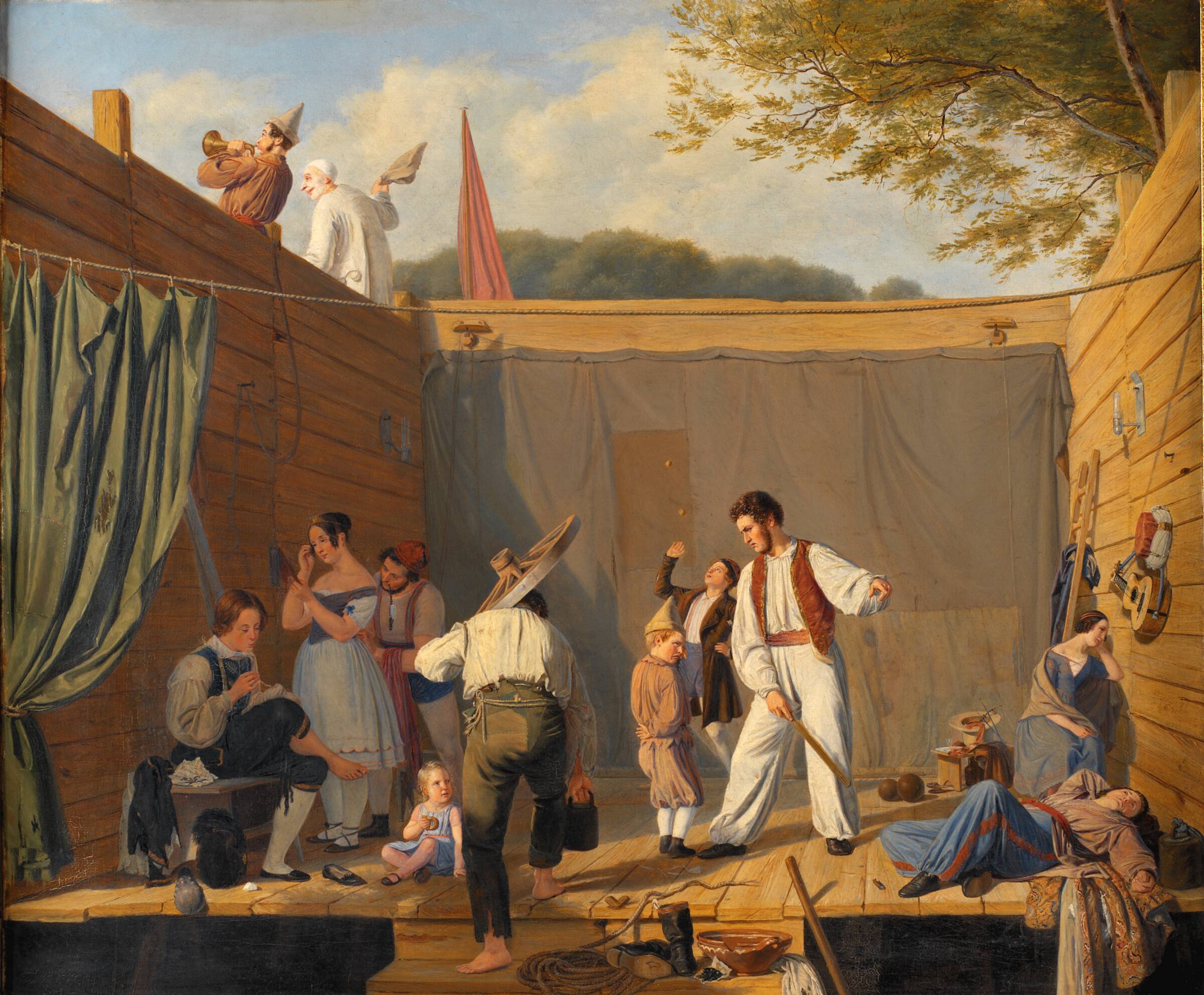 En linedansertrup kort før en forestillings begyndelse, Julius Friedlænder, 1840-1841