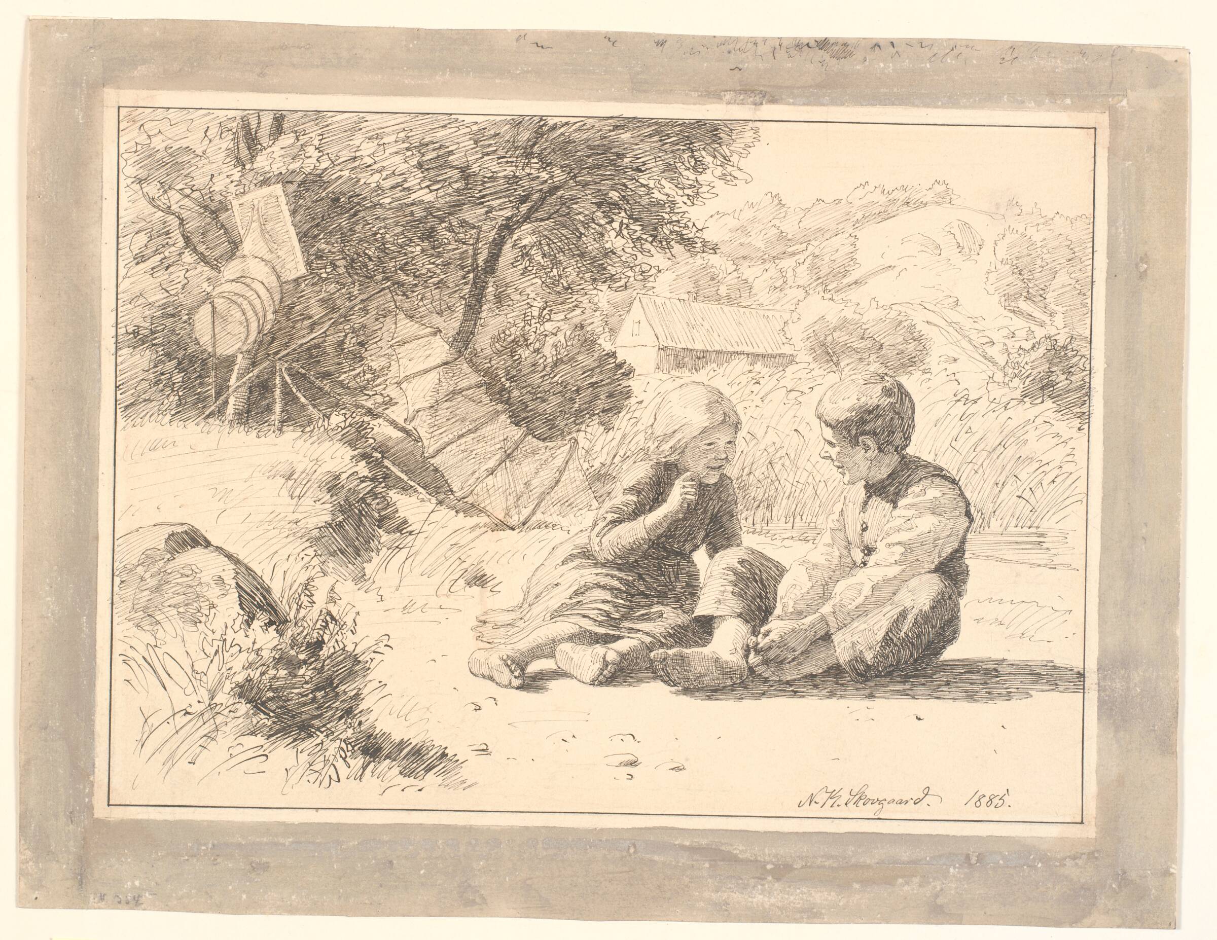 To børn på en søbred i Öströö, Halland, Niels Skovgaard, 1885