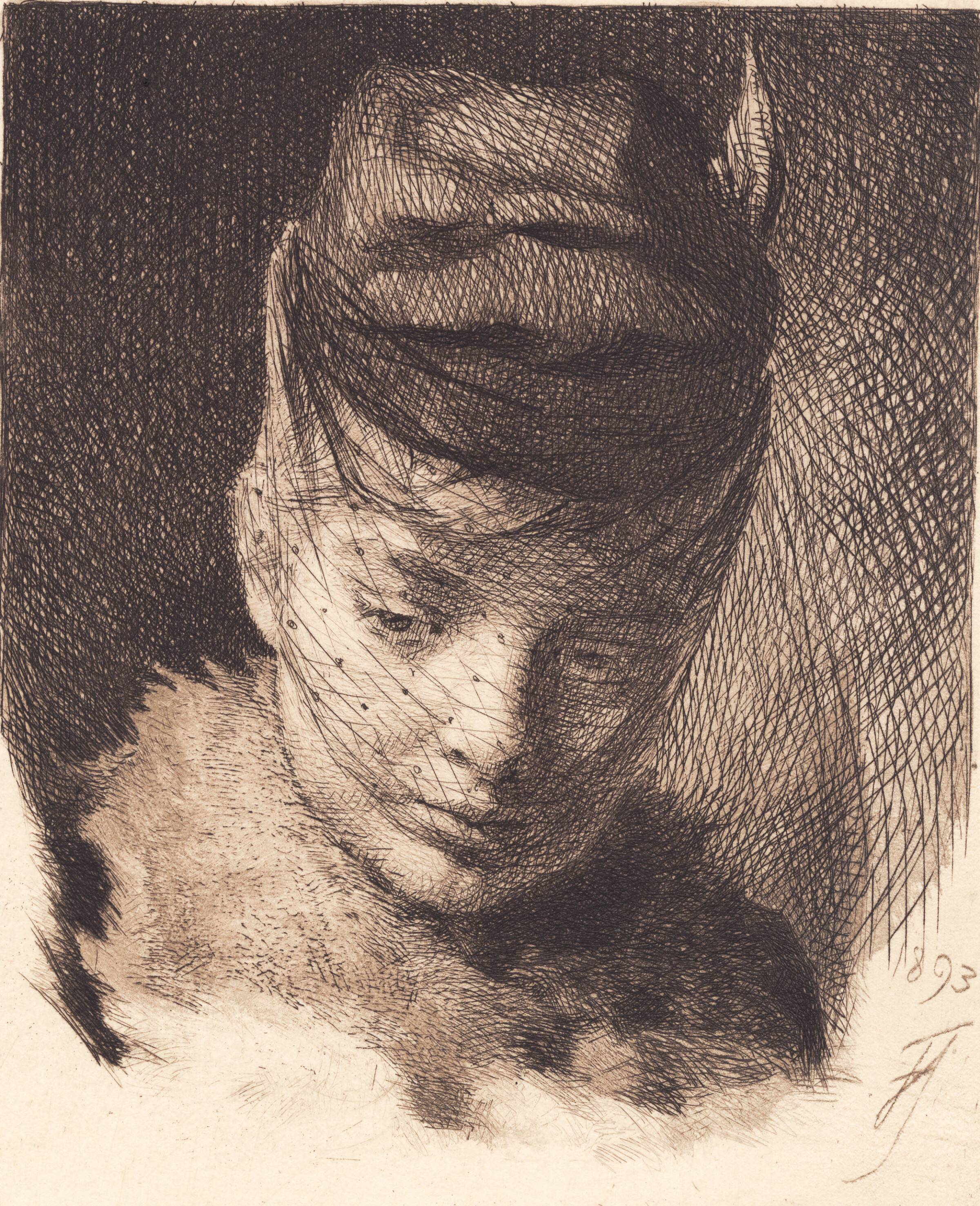 Ung pige med hue og slør, Frans Schwartz, 1893