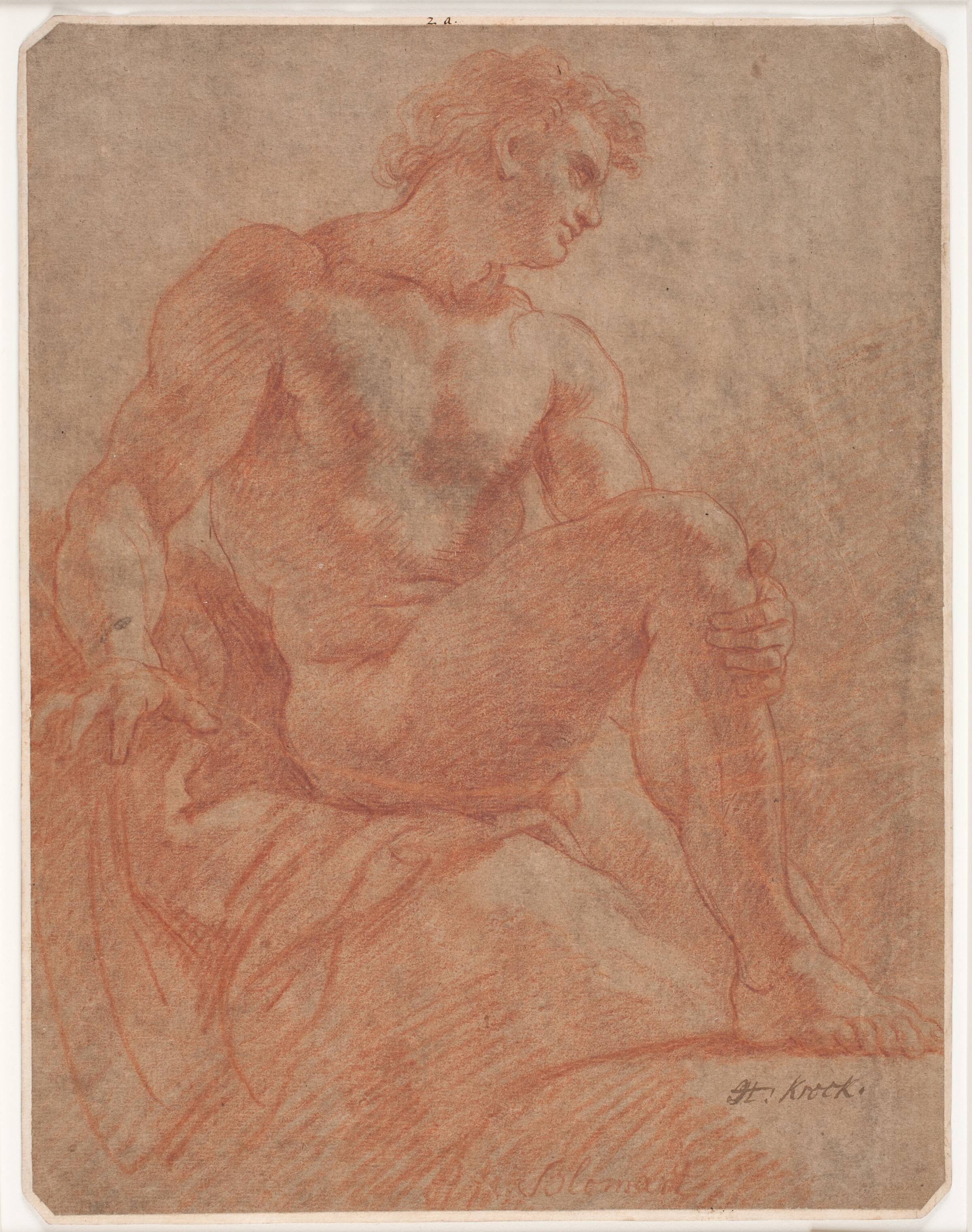 Siddende mandlig model, Hendrik Krock, 1671-1738