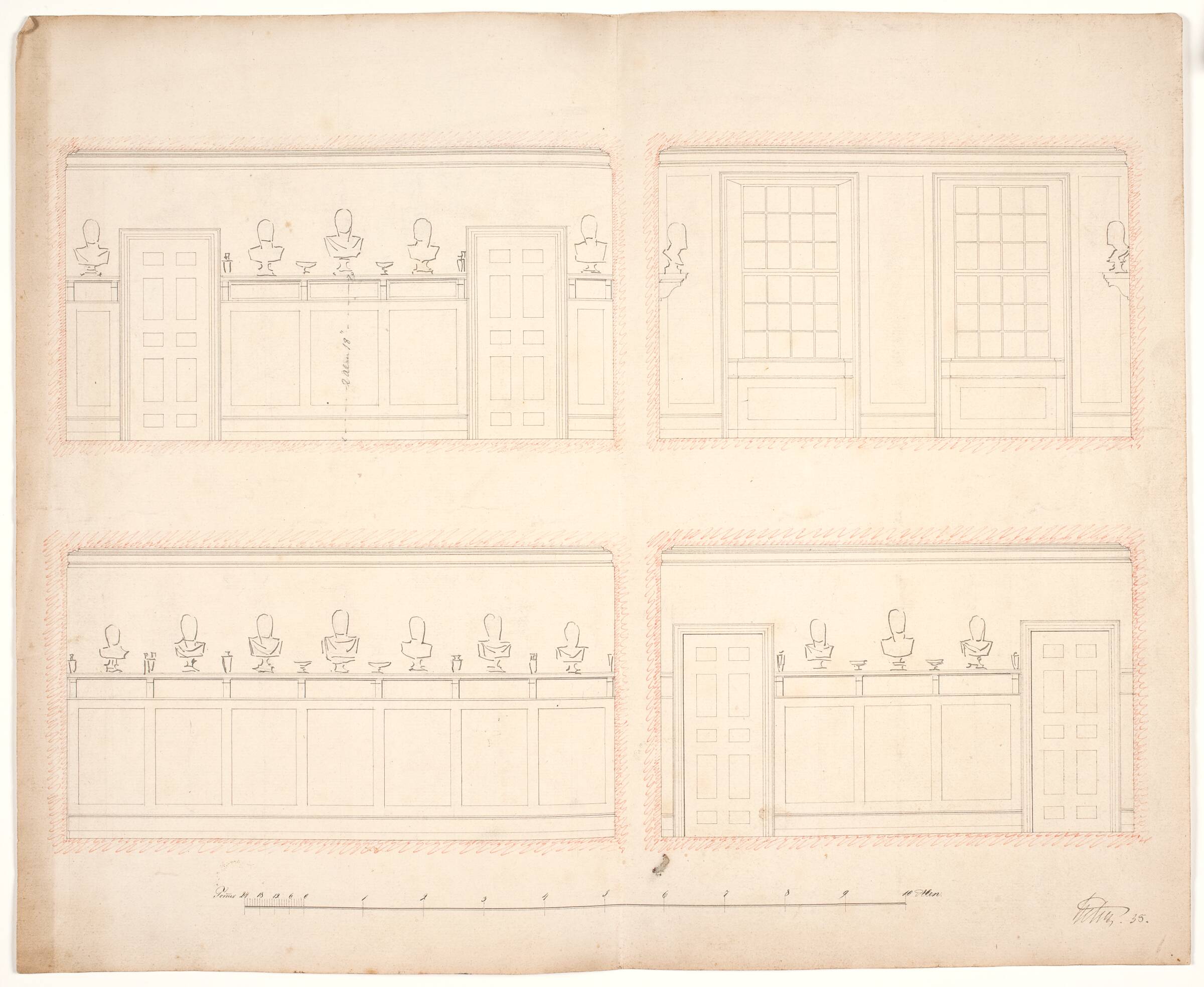 Rids af væggen i Valhøjs spisestue, G.F. Hetsch, 1835-1840