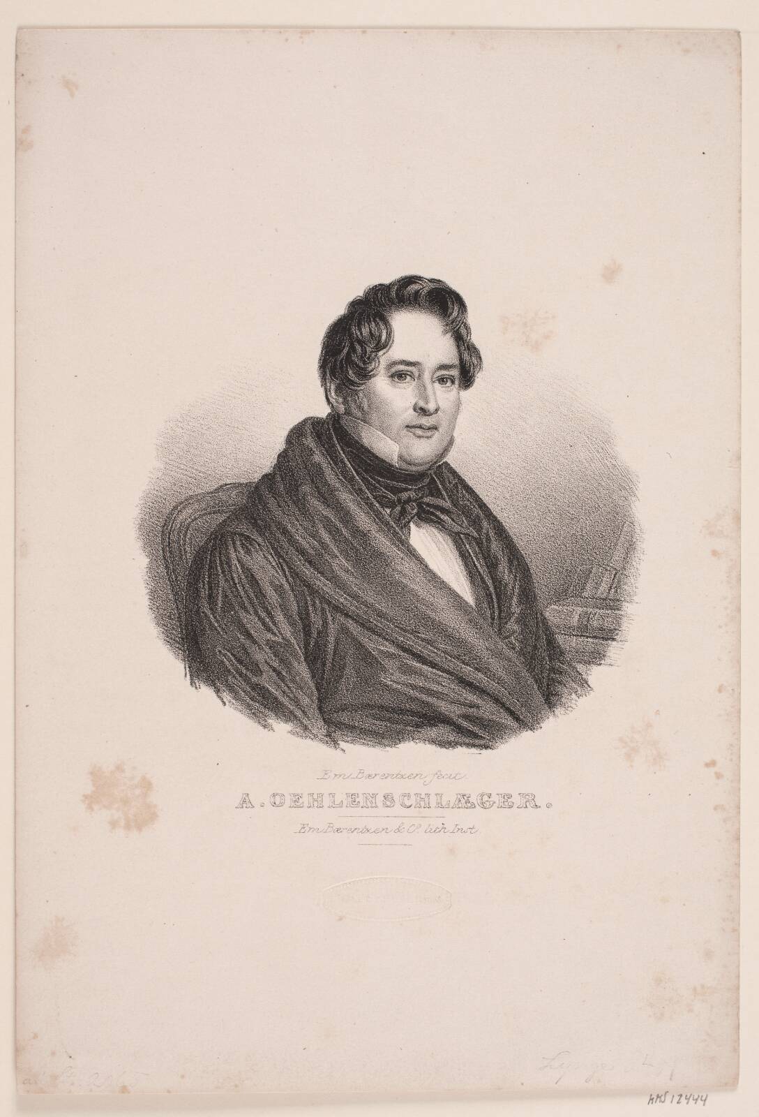Adam Oehlenschläger, by Emil Ditlev Bærentzen, 1839