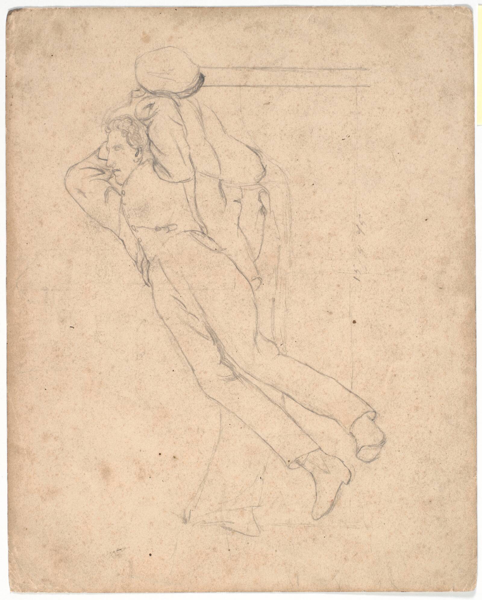 Sovende mand på en sofa, L.A. Ring, 1875