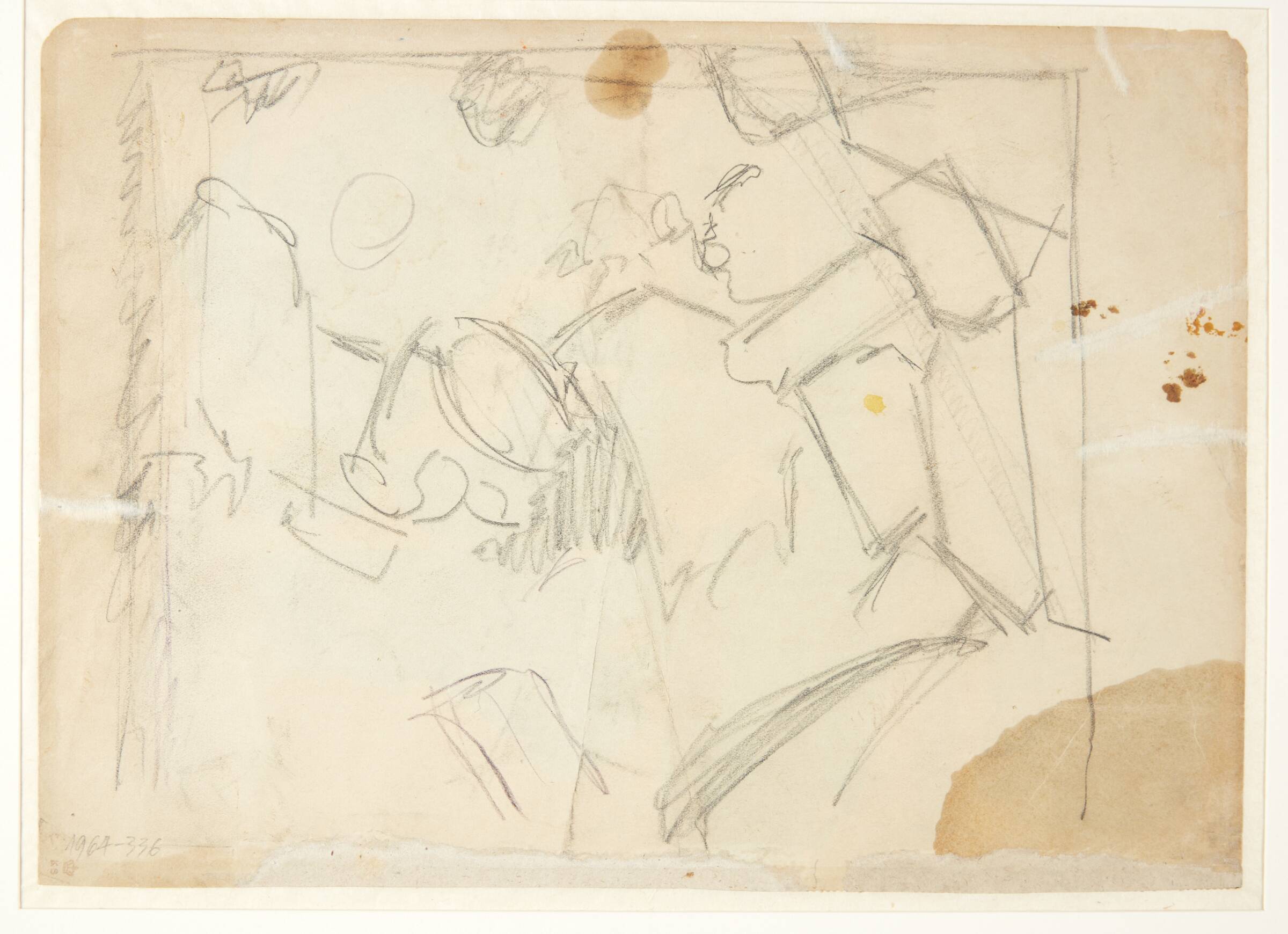 Udkast til et landskab, tre dansende figurer antydet, Edvard Weie, 1920-1921