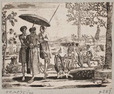 Orientaler og tjenere, herunder en, som bærer en parasol