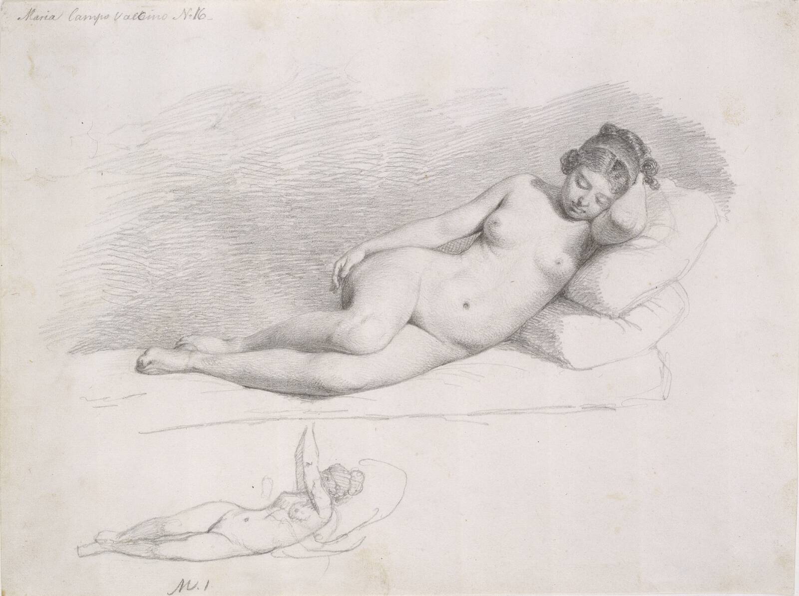To studier af liggende kvindelig model, Wilhelm Marstrand, 1838-1840