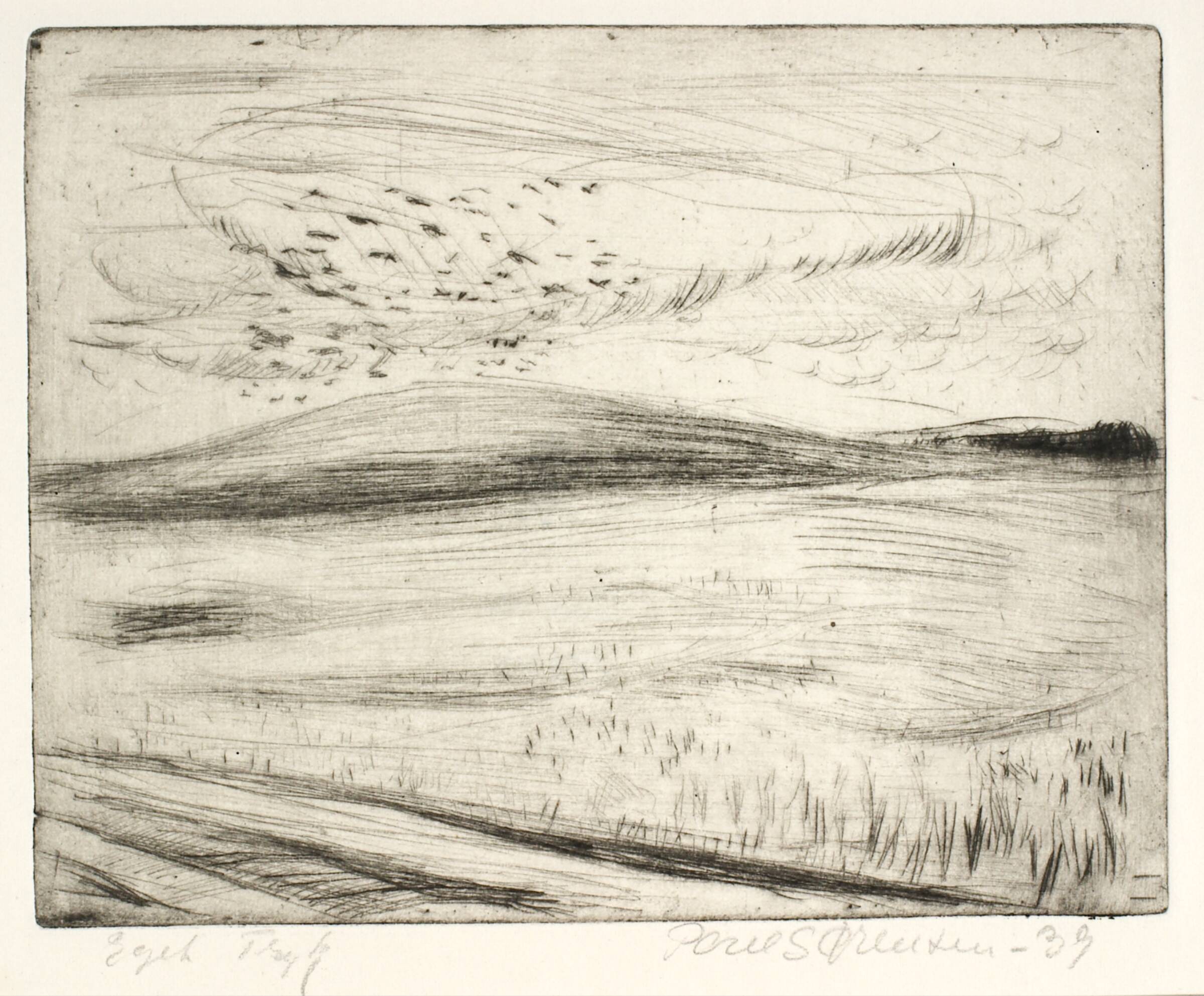 Mark ved Niverød. I baggrunden bakker, Poul Sørensen, 1939