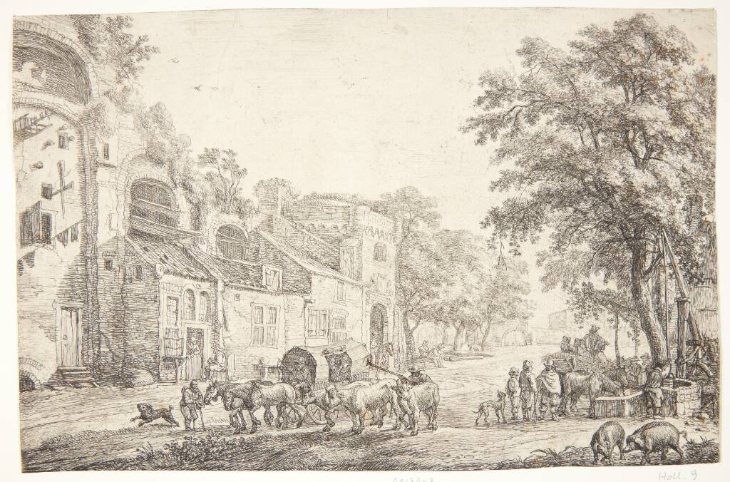 Indfaldsvej i en landsby, Simon de Vlieger, 1600-1653