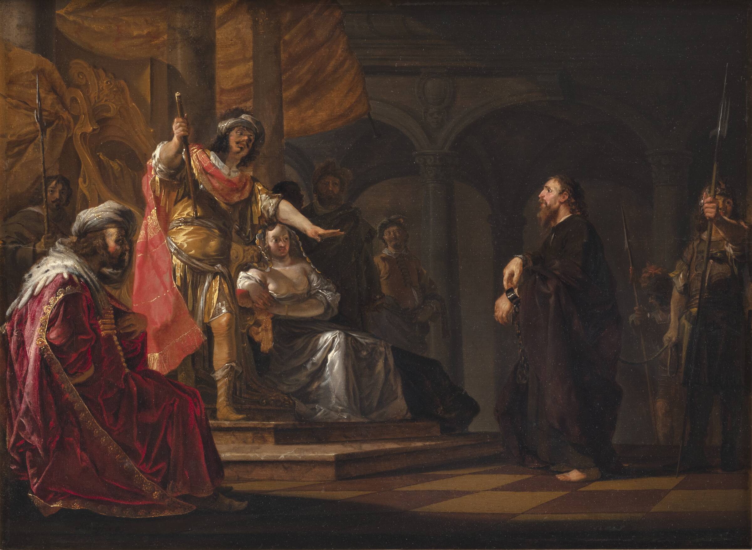 Apostlen Paulus forsvarer sig over for Festus og Agrippa ved rettergangen i Kæsarea, Nicolaus Knüpfer, 1648-1652